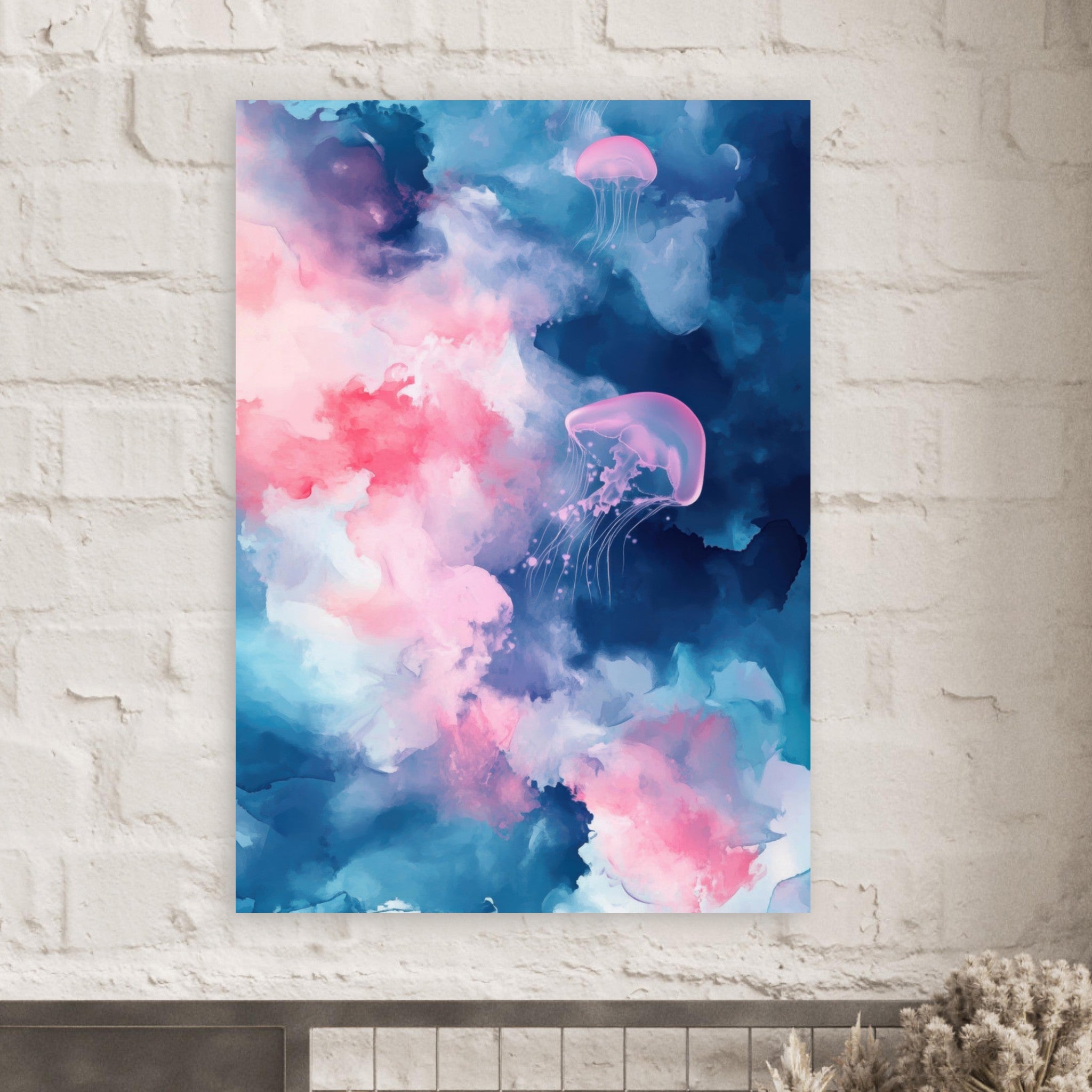 Fine Art Poster Portrait - Watercolor Jellyfish Drift Graceful jellyfish - Shop Ai Art WebShop - Digital Art online Store