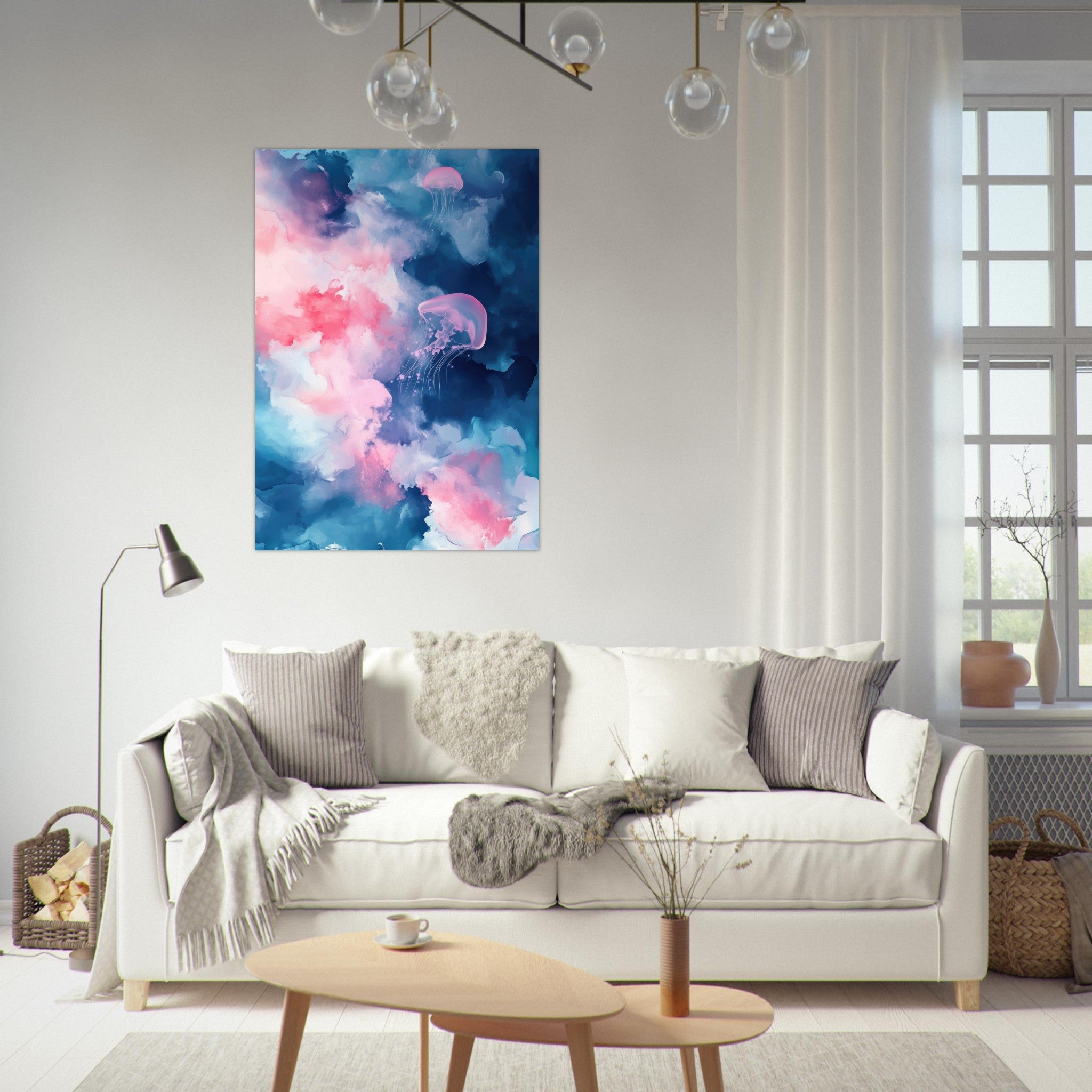 Fine Art Poster Portrait - Watercolor Jellyfish Drift Graceful jellyfish - Shop Ai Art WebShop - Digital Art online Store