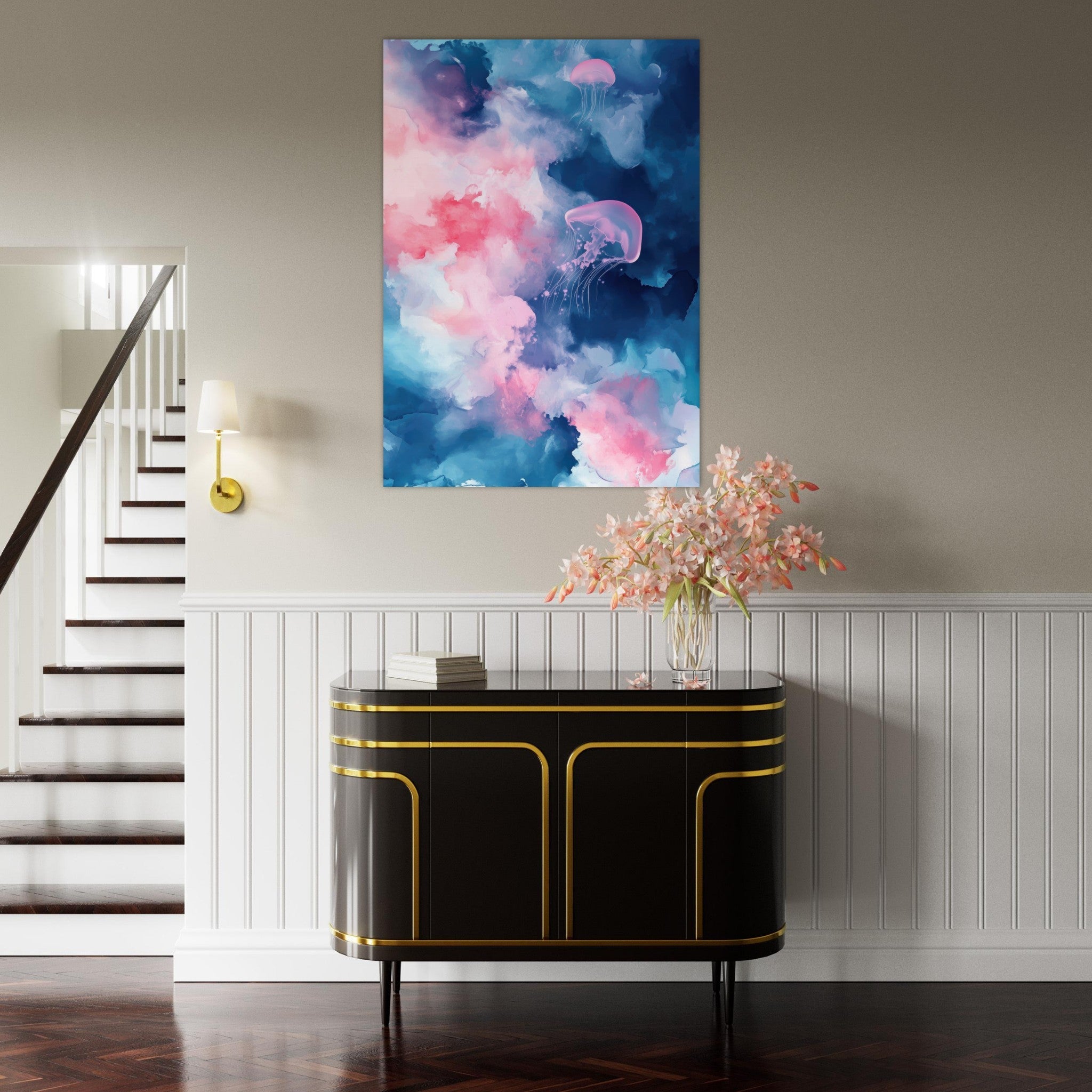 Fine Art Poster Portrait - Watercolor Jellyfish Drift Graceful jellyfish - Shop Ai Art WebShop - Digital Art online Store