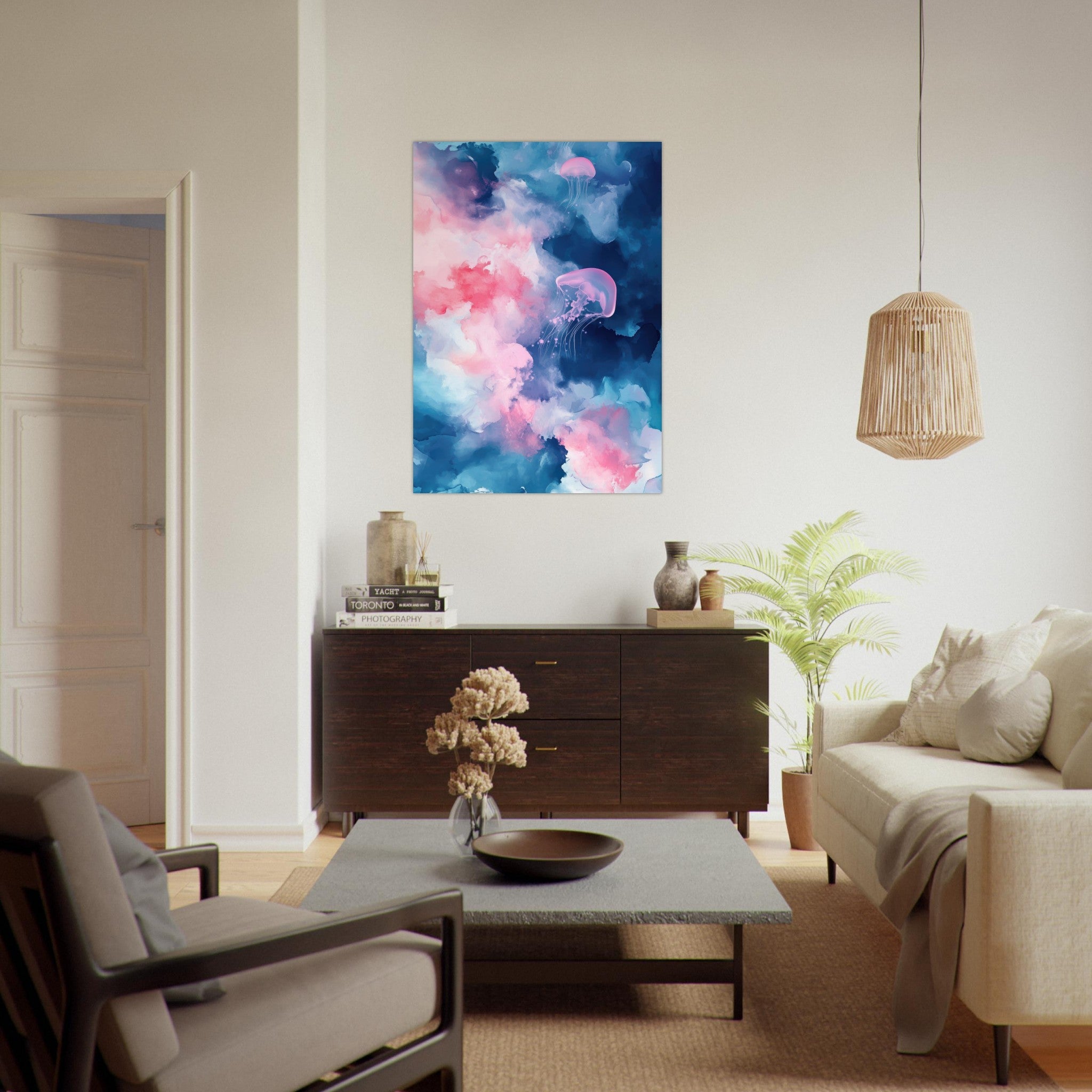 Fine Art Poster Portrait - Watercolor Jellyfish Drift Graceful jellyfish - Shop Ai Art WebShop - Digital Art online Store