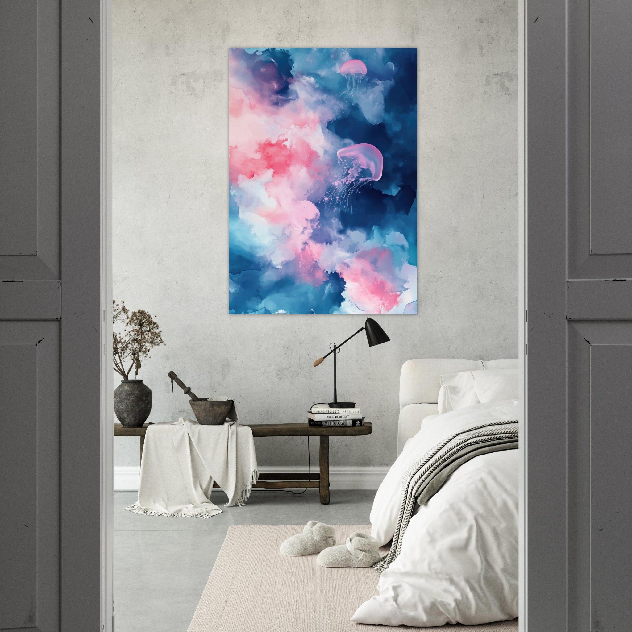 Fine Art Poster Portrait - Watercolor Jellyfish Drift Graceful jellyfish - Shop Ai Art WebShop - Digital Art online Store