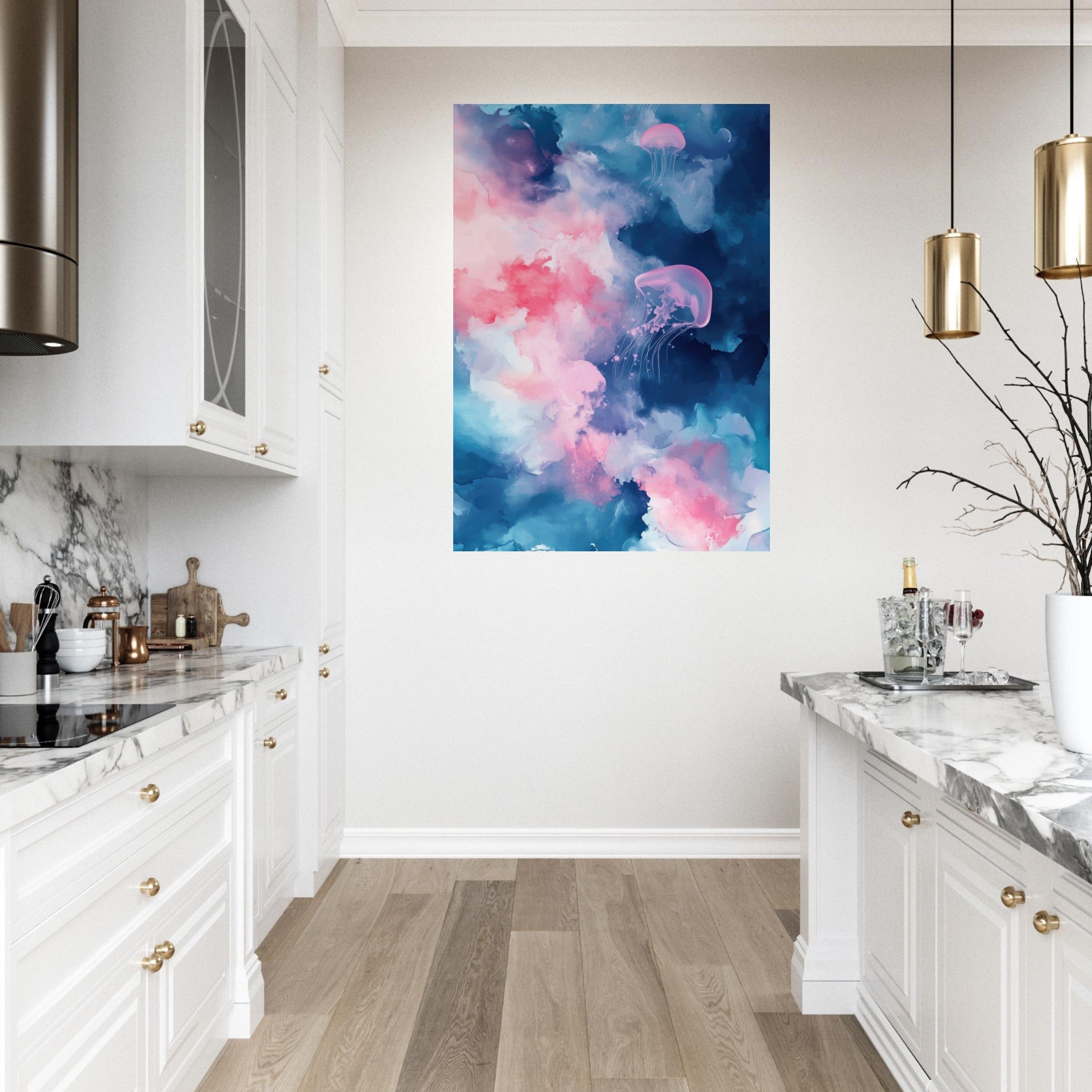 Fine Art Poster Portrait - Watercolor Jellyfish Drift Graceful jellyfish - Shop Ai Art WebShop - Digital Art online Store
