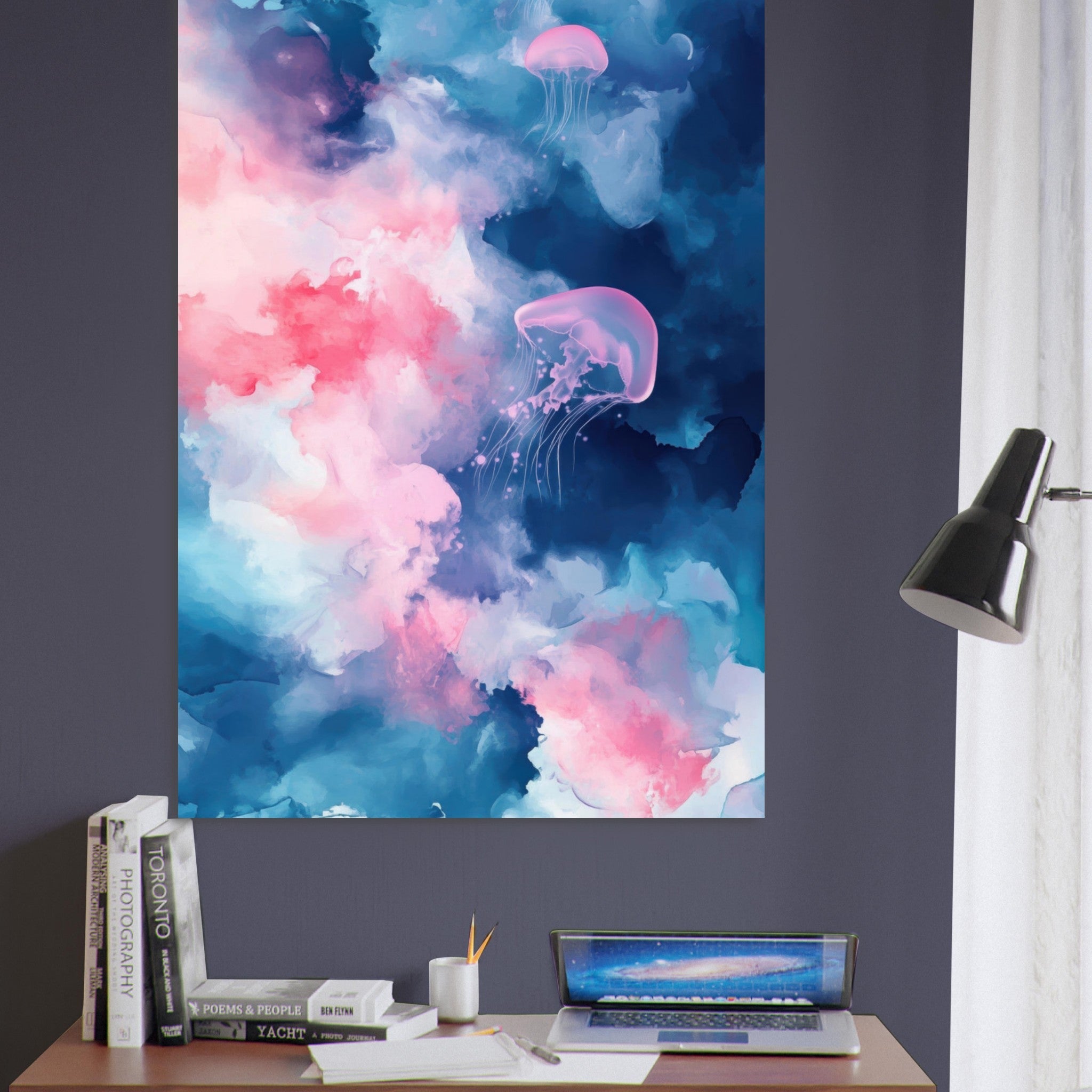 Fine Art Poster Portrait - Watercolor Jellyfish Drift Graceful jellyfish - Shop Ai Art WebShop - Digital Art online Store