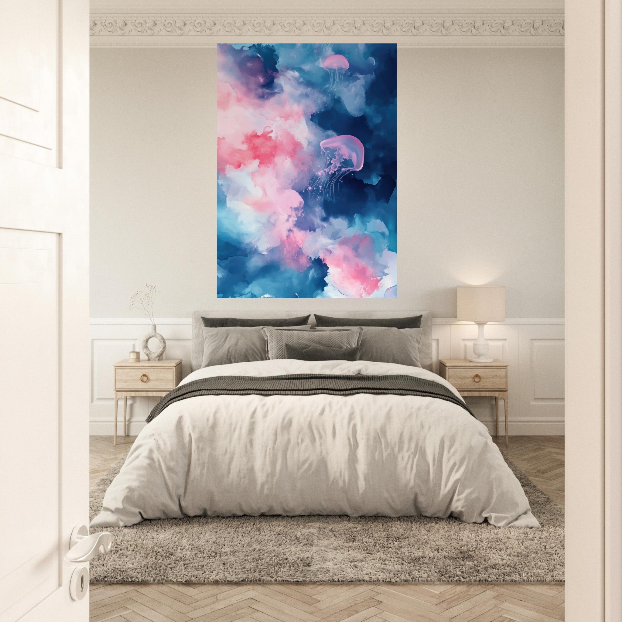 Fine Art Poster Portrait - Watercolor Jellyfish Drift Graceful jellyfish - Shop Ai Art WebShop - Digital Art online Store