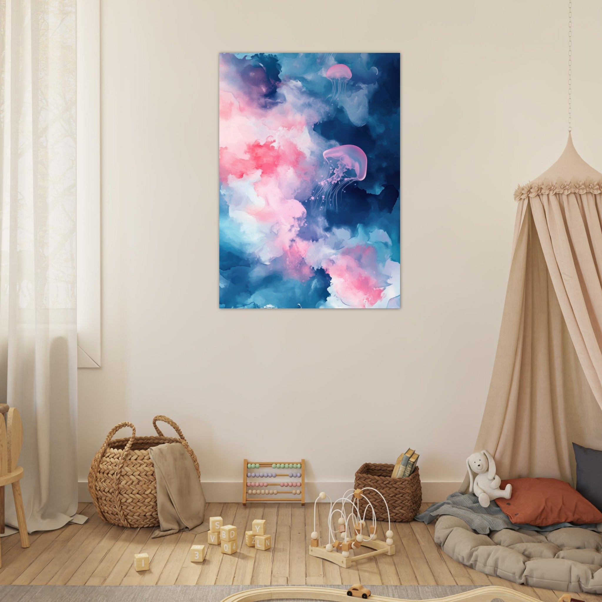Fine Art Poster Portrait - Watercolor Jellyfish Drift Graceful jellyfish - Shop Ai Art WebShop - Digital Art online Store