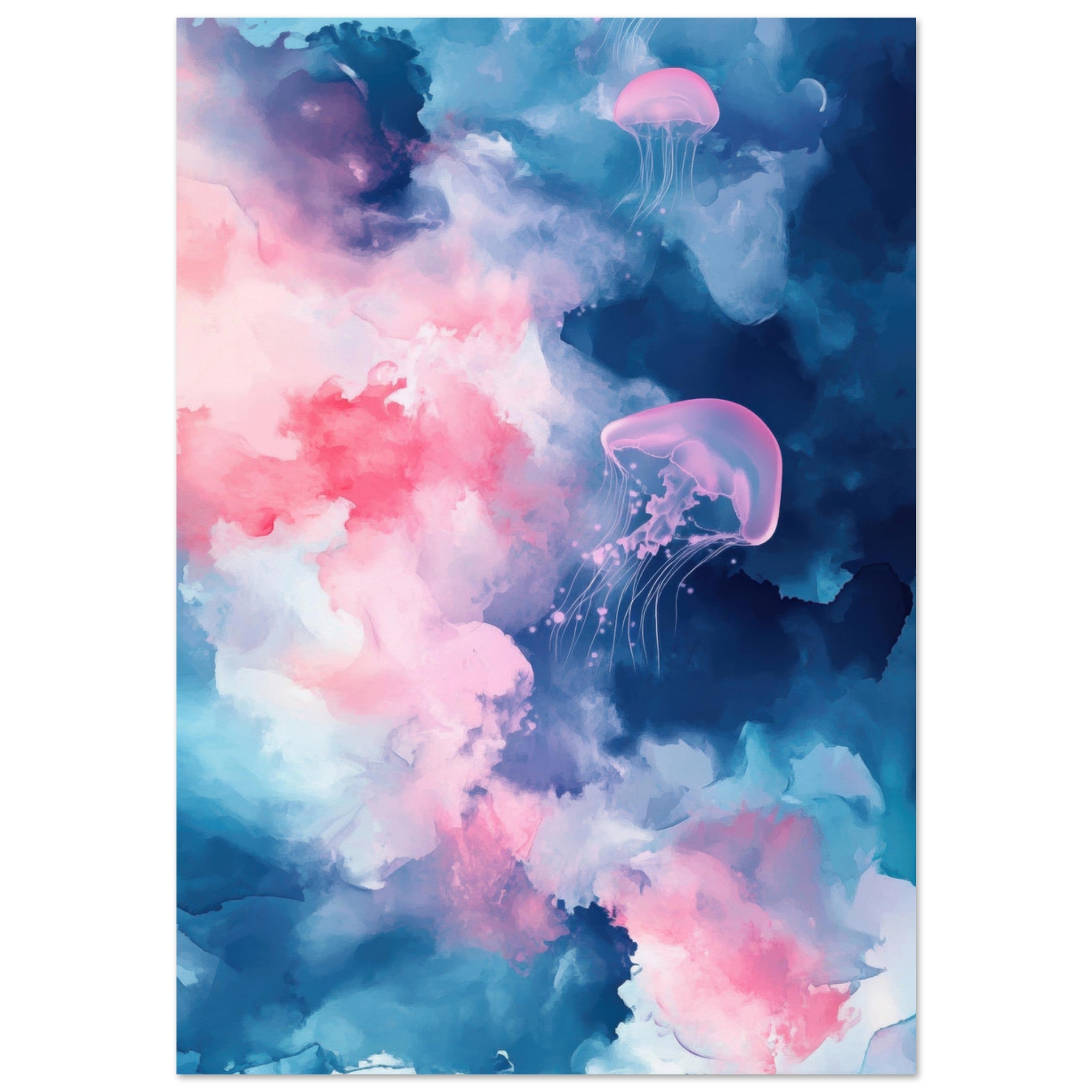 Fine Art Poster Portrait - Watercolor Jellyfish Drift Graceful jellyfish - Shop Ai Art WebShop - Digital Art online Store