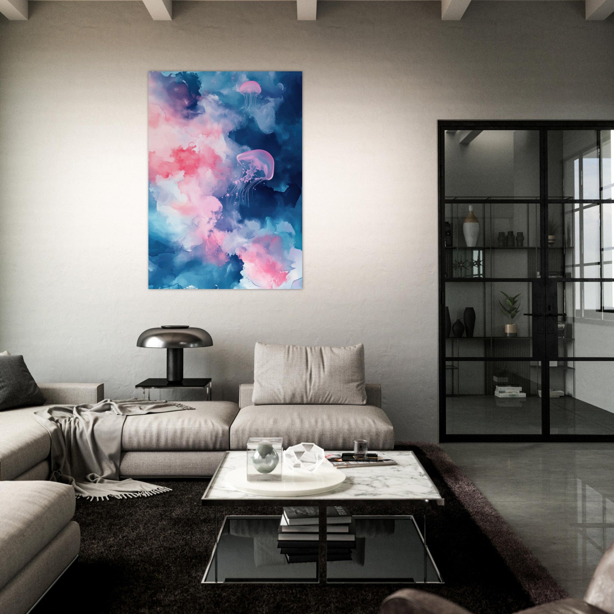 Fine Art Poster Portrait - Watercolor Jellyfish Drift Graceful jellyfish - Shop Ai Art WebShop - Digital Art online Store