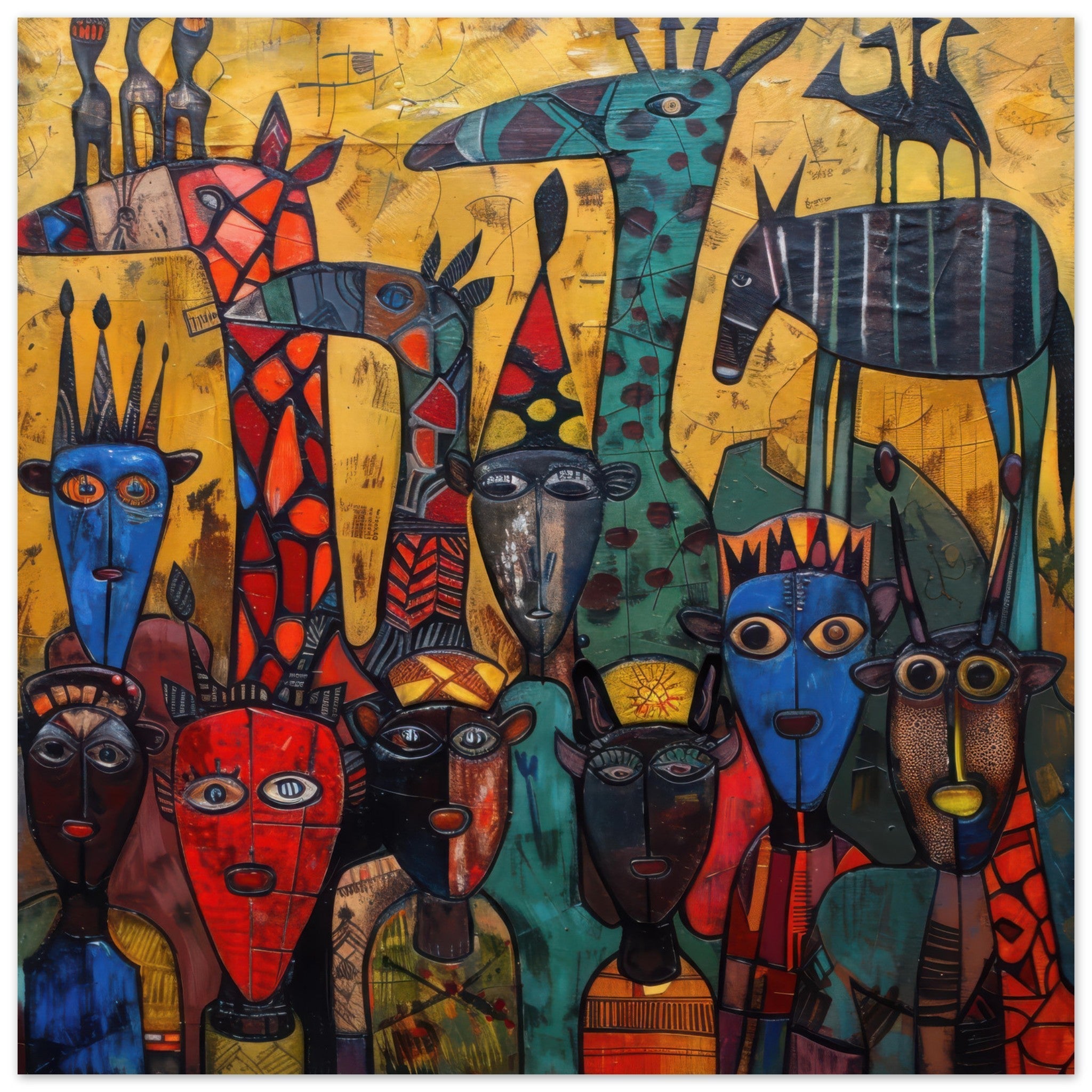 Fine Art Poster Square - Expressionism art style Ugandas ancestors 4 - Shop Ai Art WebShop - Digital Art online Store