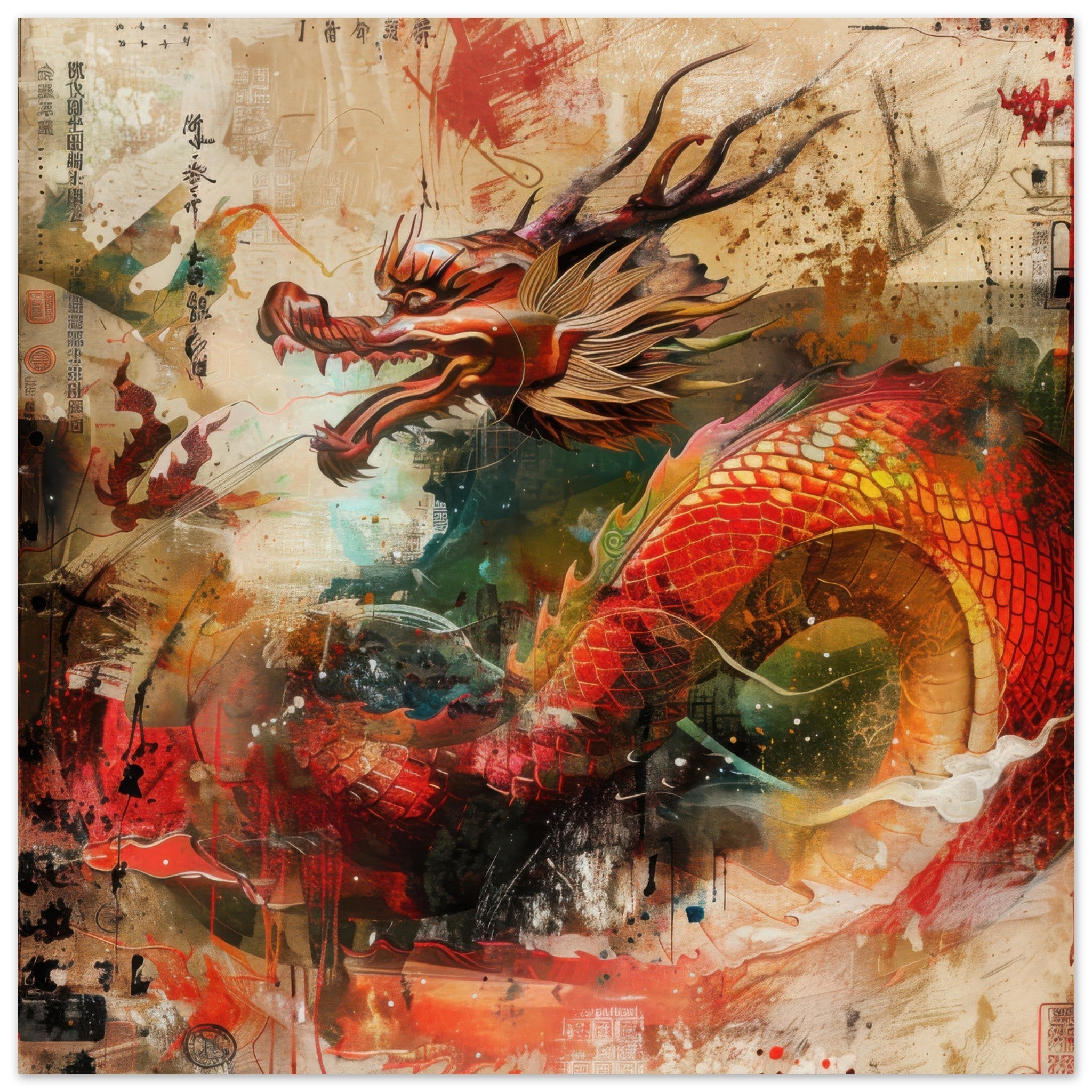 Fine Art Poster Square - Old culture of China in abstract style 7 - Ai Art Force