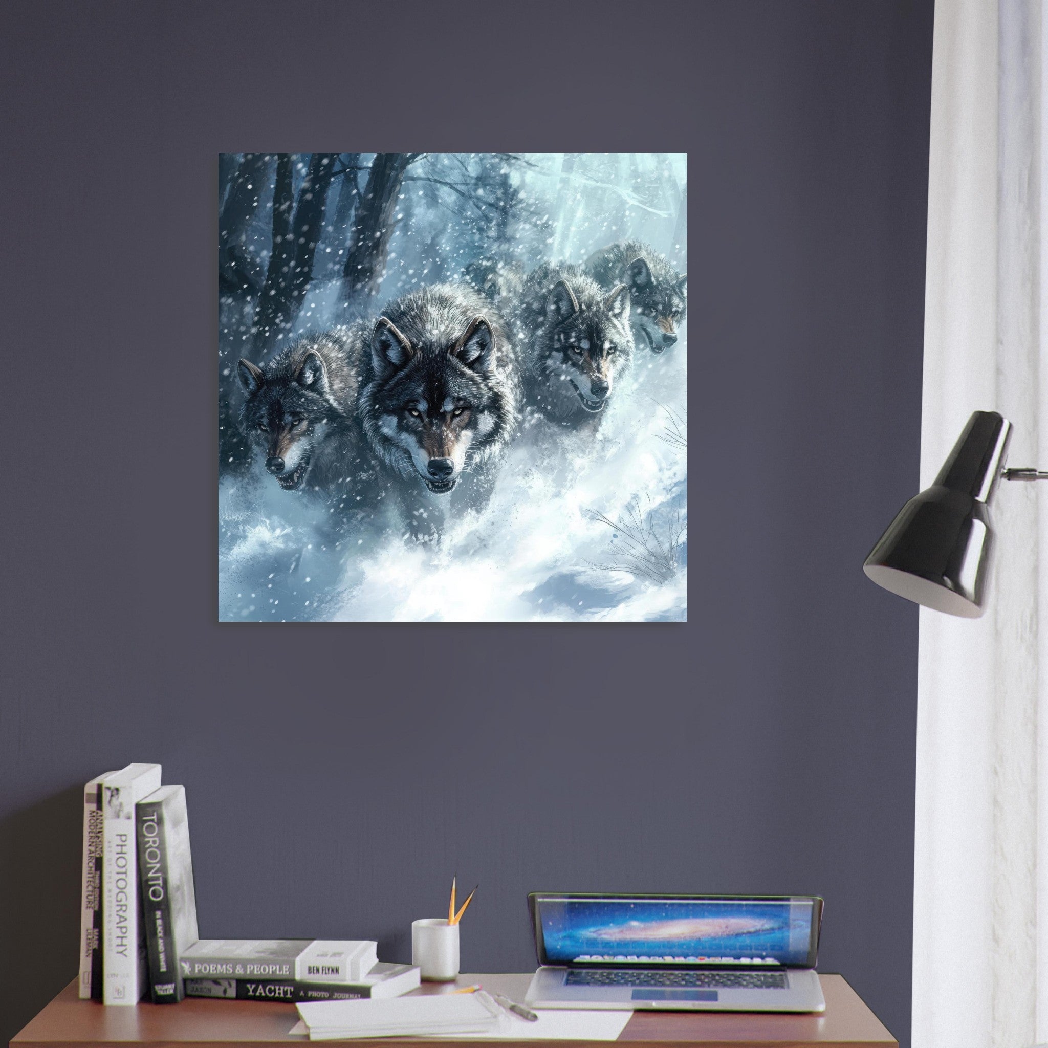 Fine Art Poster Square - Wolf Pack in the Snowy Wilderness - Shop Ai Art WebShop - Digital Art online Store