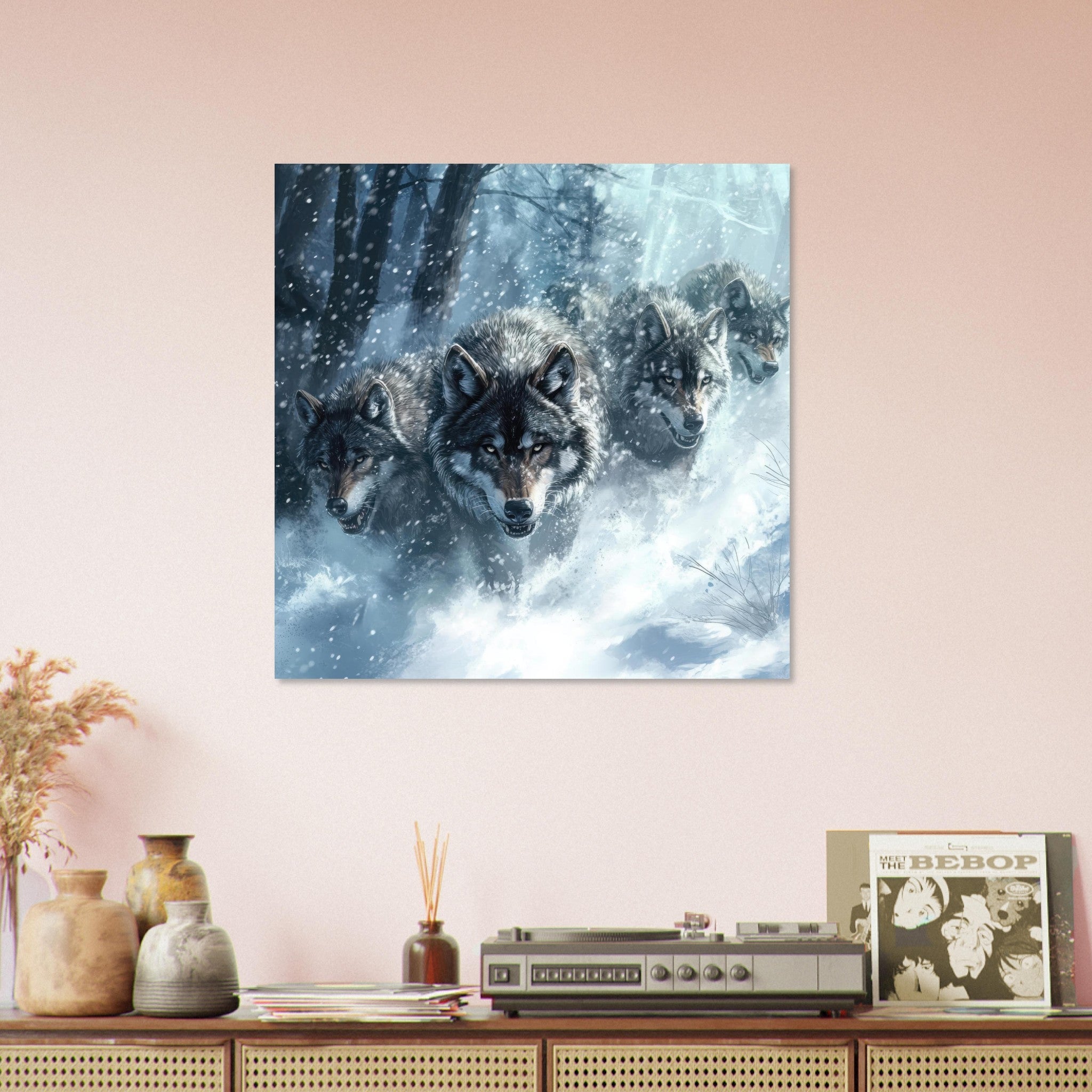Fine Art Poster Square - Wolf Pack in the Snowy Wilderness - Shop Ai Art WebShop - Digital Art online Store