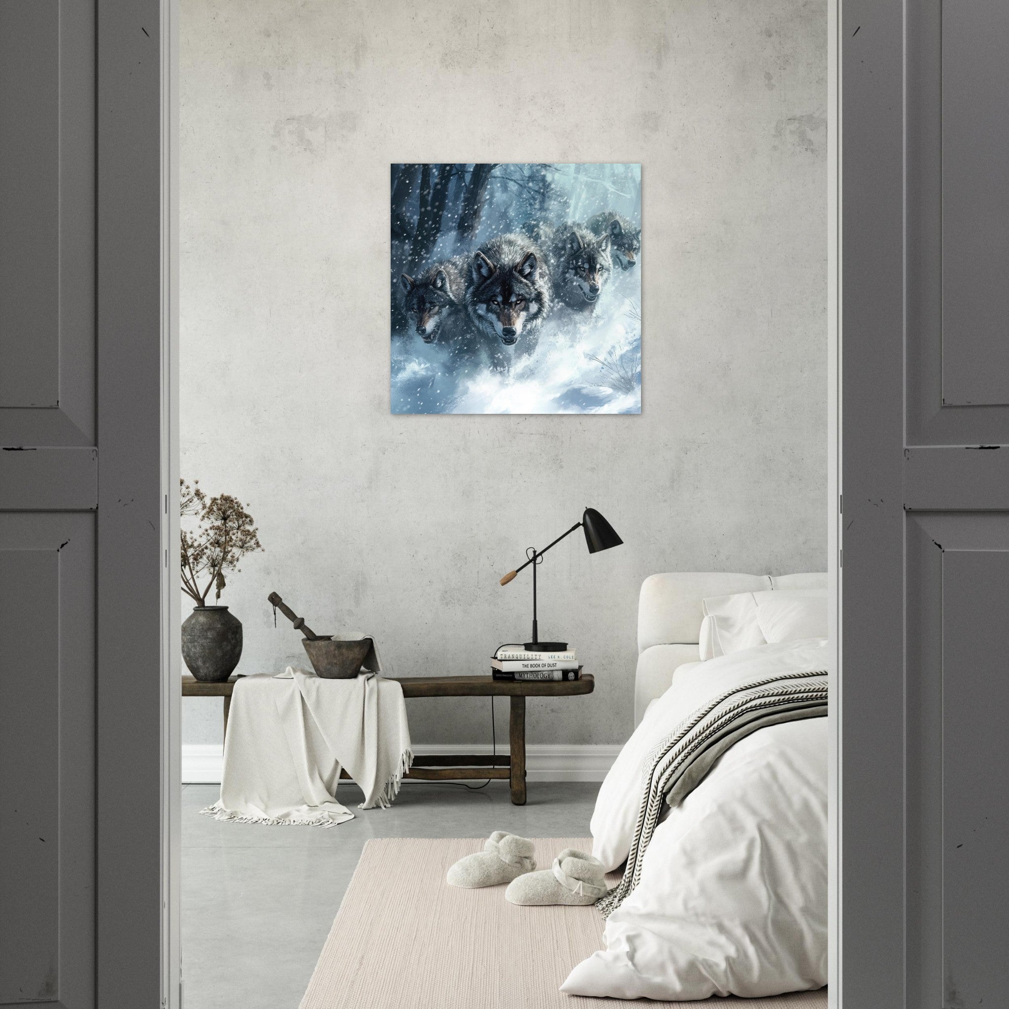 Fine Art Poster Square - Wolf Pack in the Snowy Wilderness - Shop Ai Art WebShop - Digital Art online Store