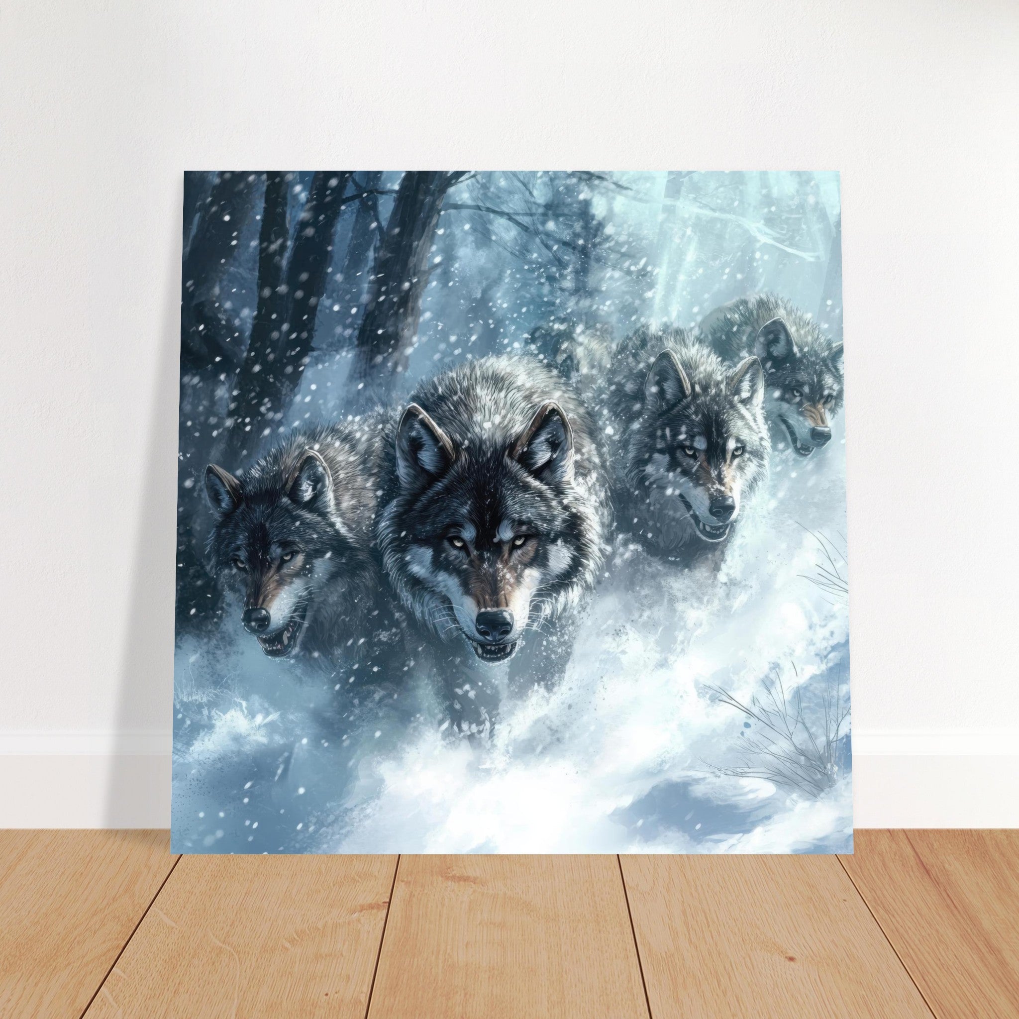 Fine Art Poster Square - Wolf Pack in the Snowy Wilderness - Shop Ai Art WebShop - Digital Art online Store