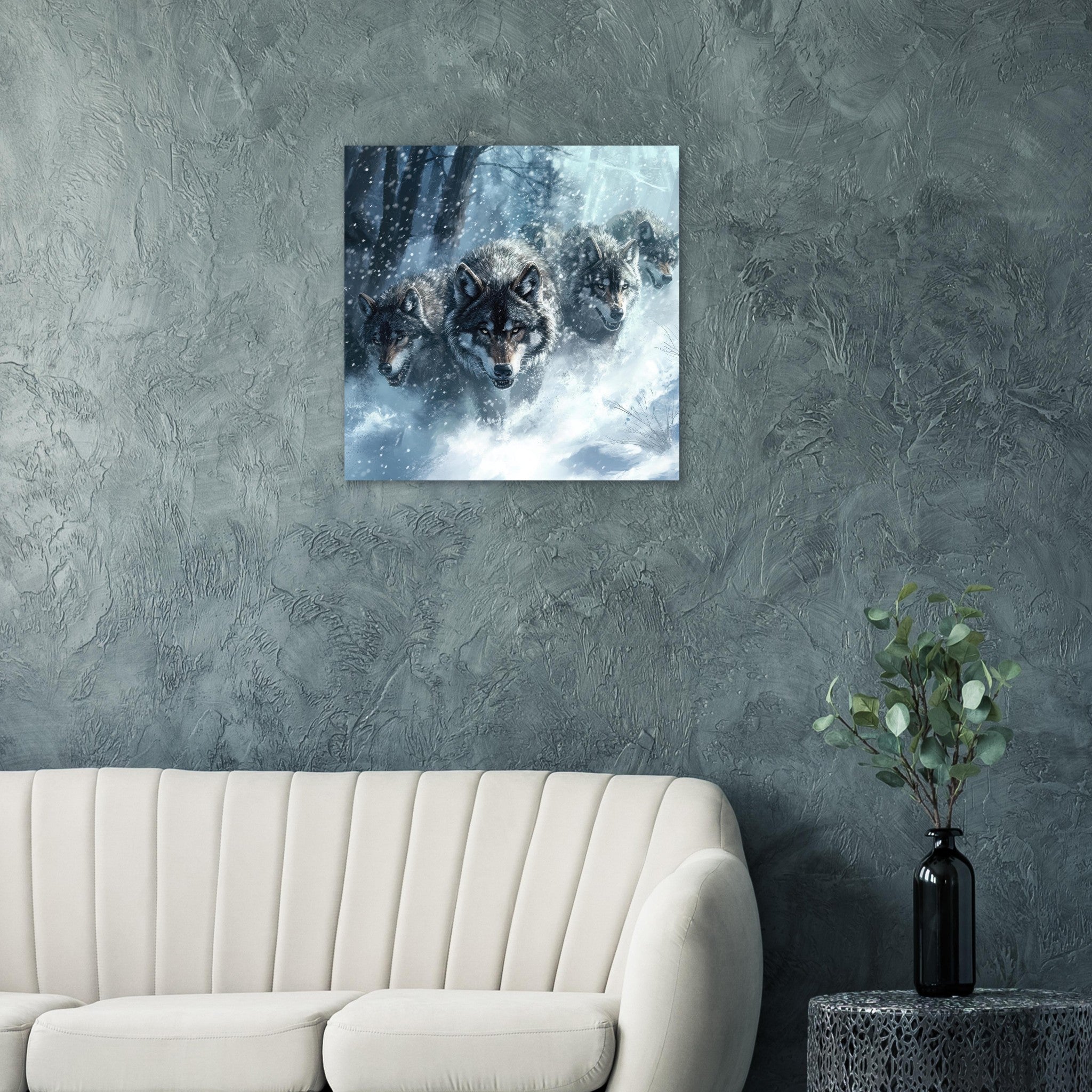 Fine Art Poster Square - Wolf Pack in the Snowy Wilderness - Shop Ai Art WebShop - Digital Art online Store