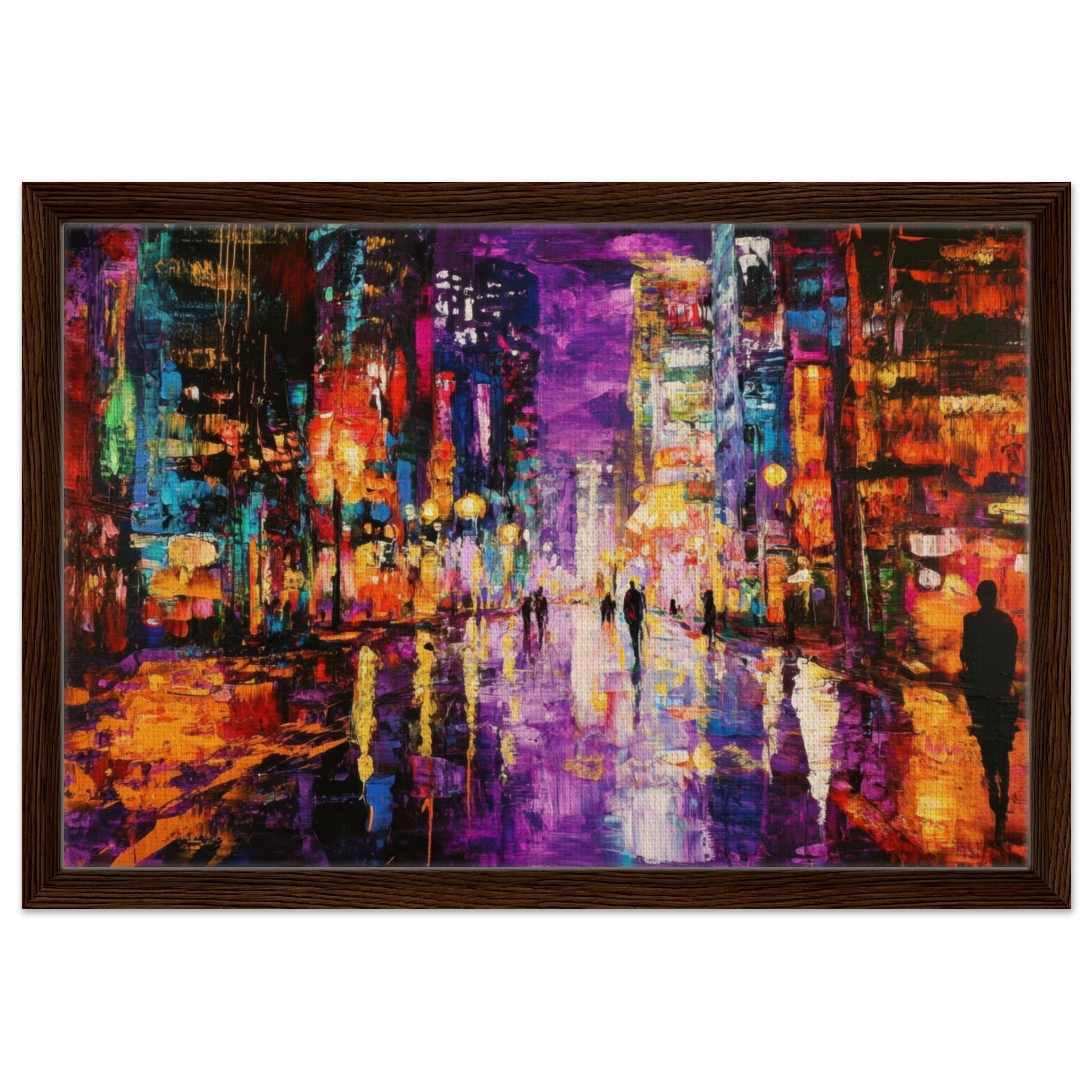 Framed Canvas Landscape - A cityscape bathed in the dim glow of streetligh - Shop Ai Art WebShop - Digital Art online Store
