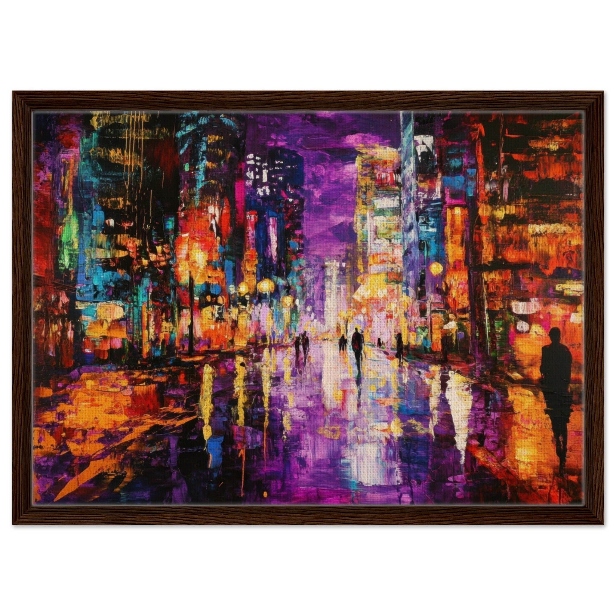 Framed Canvas Landscape - A cityscape bathed in the dim glow of streetligh - Shop Ai Art WebShop - Digital Art online Store