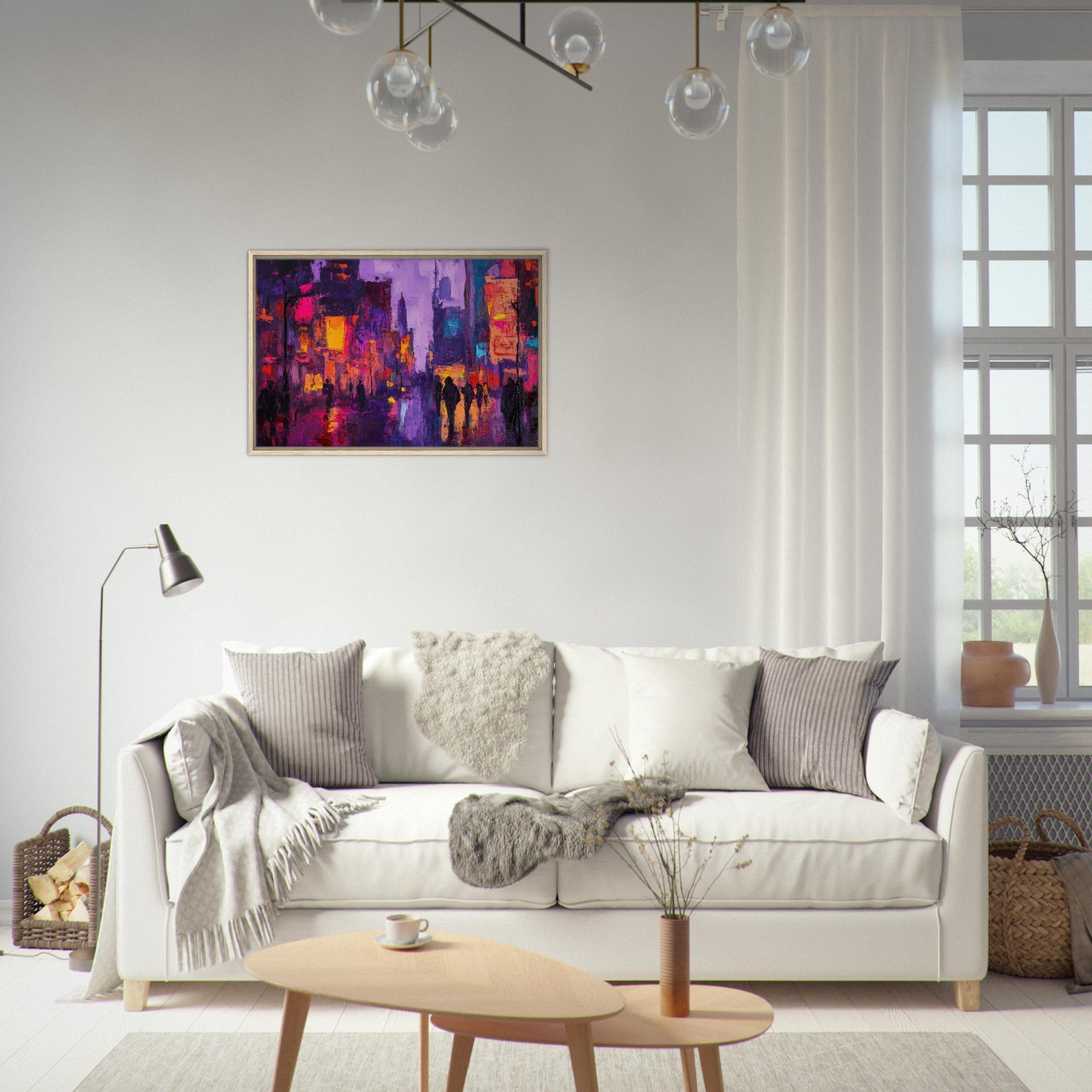 Framed Canvas Landscape - A cityscape bathed in the dim glow of streetligh 3 - Shop Ai Art WebShop - Digital Art online Store