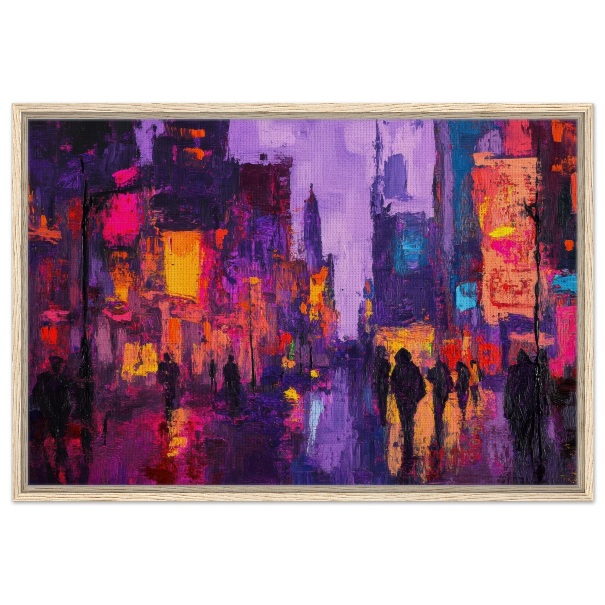 Framed Canvas Landscape - A cityscape bathed in the dim glow of streetligh 3 - Shop Ai Art WebShop - Digital Art online Store