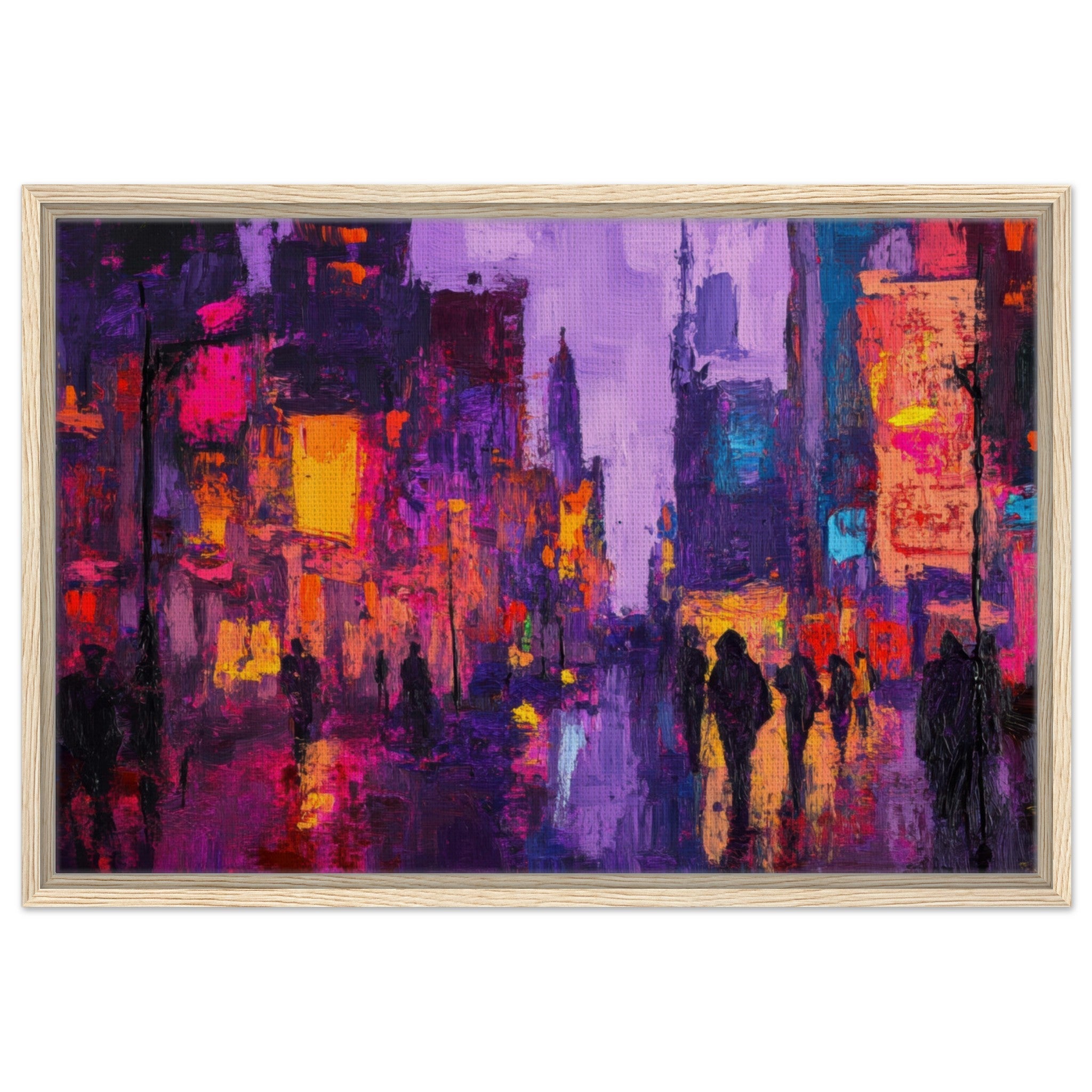 Framed Canvas Landscape - A cityscape bathed in the dim glow of streetligh 3 - Shop Ai Art WebShop - Digital Art online Store