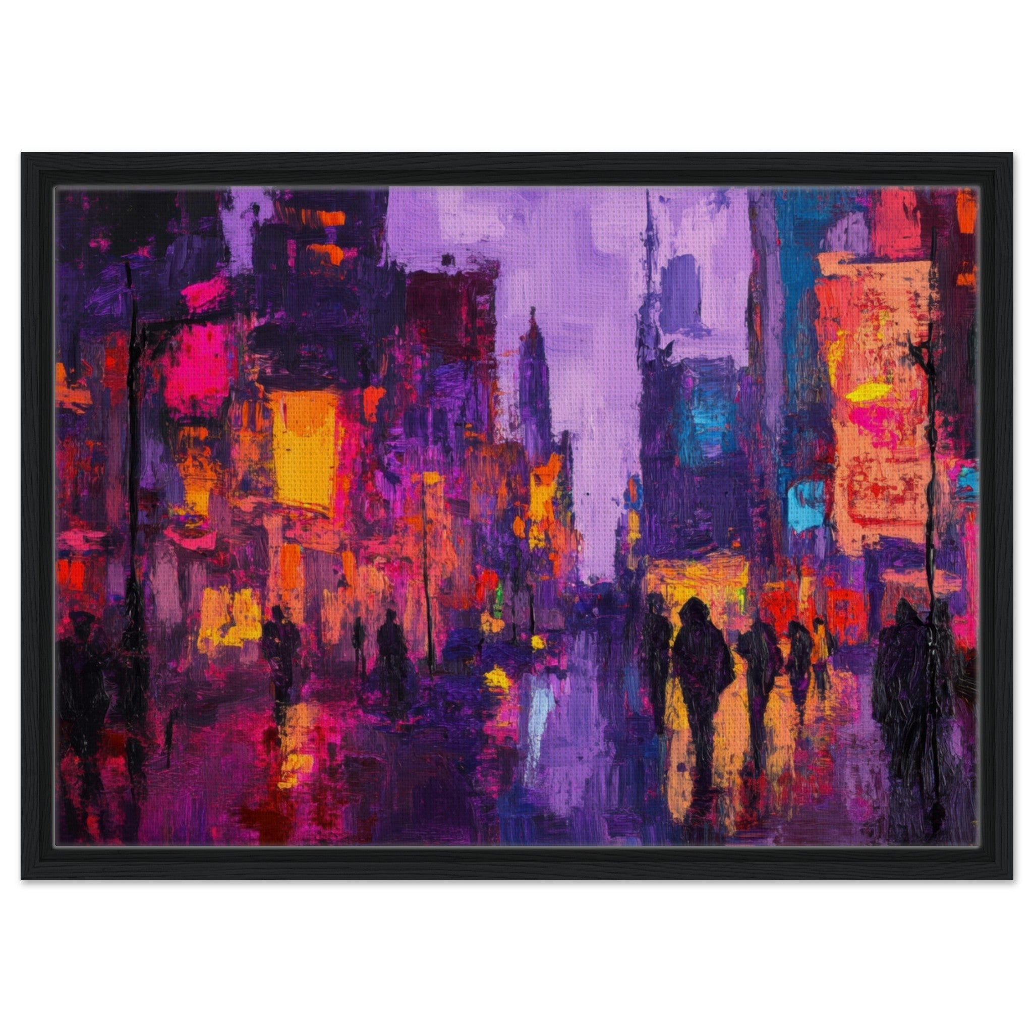 Framed Canvas Landscape - A cityscape bathed in the dim glow of streetligh 3 - Shop Ai Art WebShop - Digital Art online Store