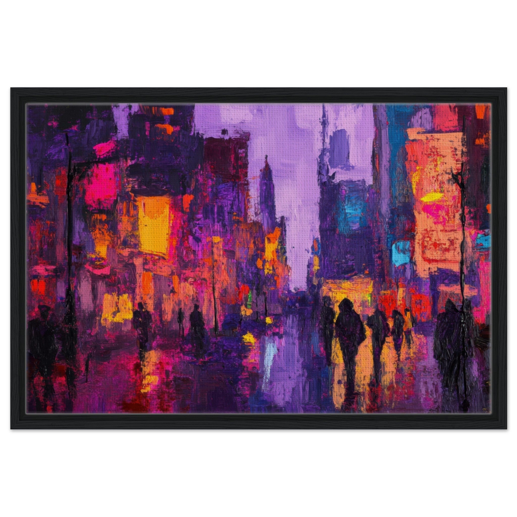 Framed Canvas Landscape - A cityscape bathed in the dim glow of streetligh 3 - Shop Ai Art WebShop - Digital Art online Store