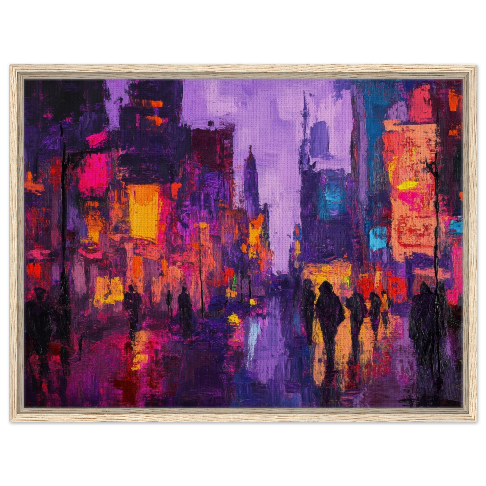 Framed Canvas Landscape - A cityscape bathed in the dim glow of streetligh 3 - Shop Ai Art WebShop - Digital Art online Store
