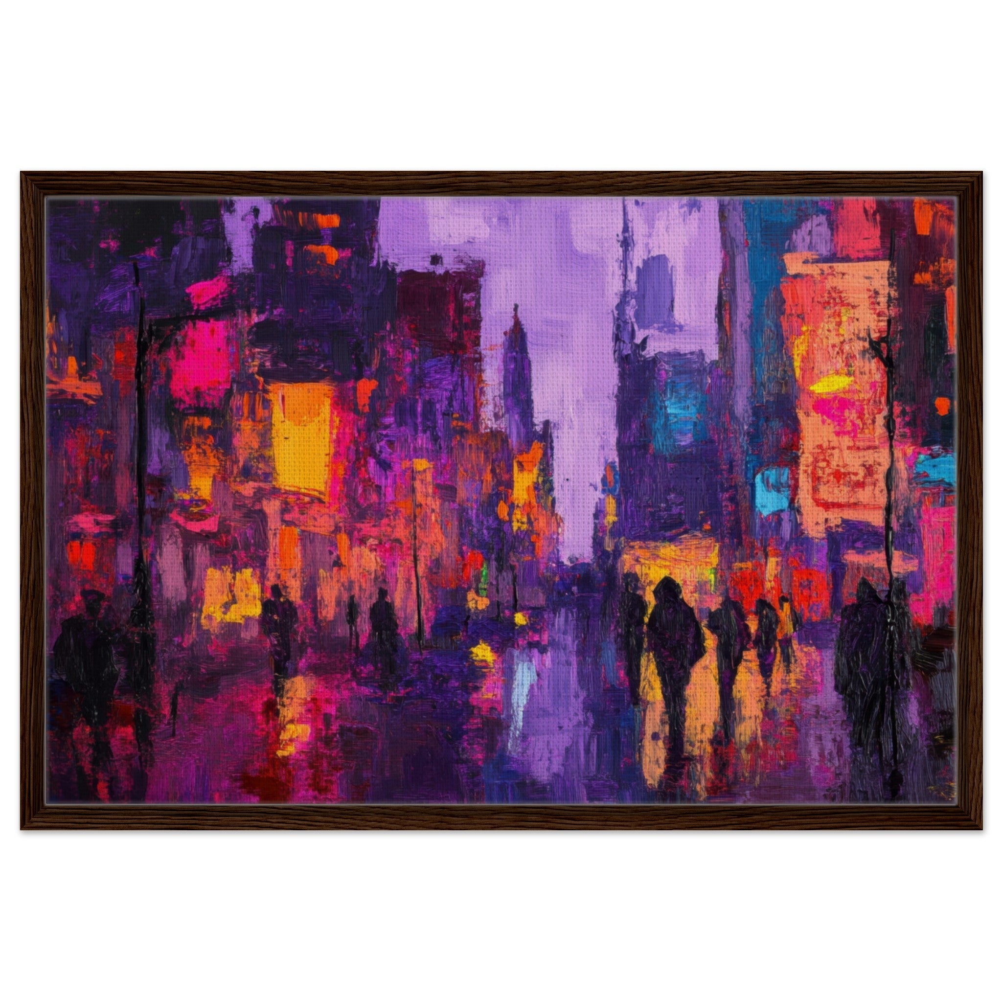 Framed Canvas Landscape - A cityscape bathed in the dim glow of streetligh 3 - Shop Ai Art WebShop - Digital Art online Store