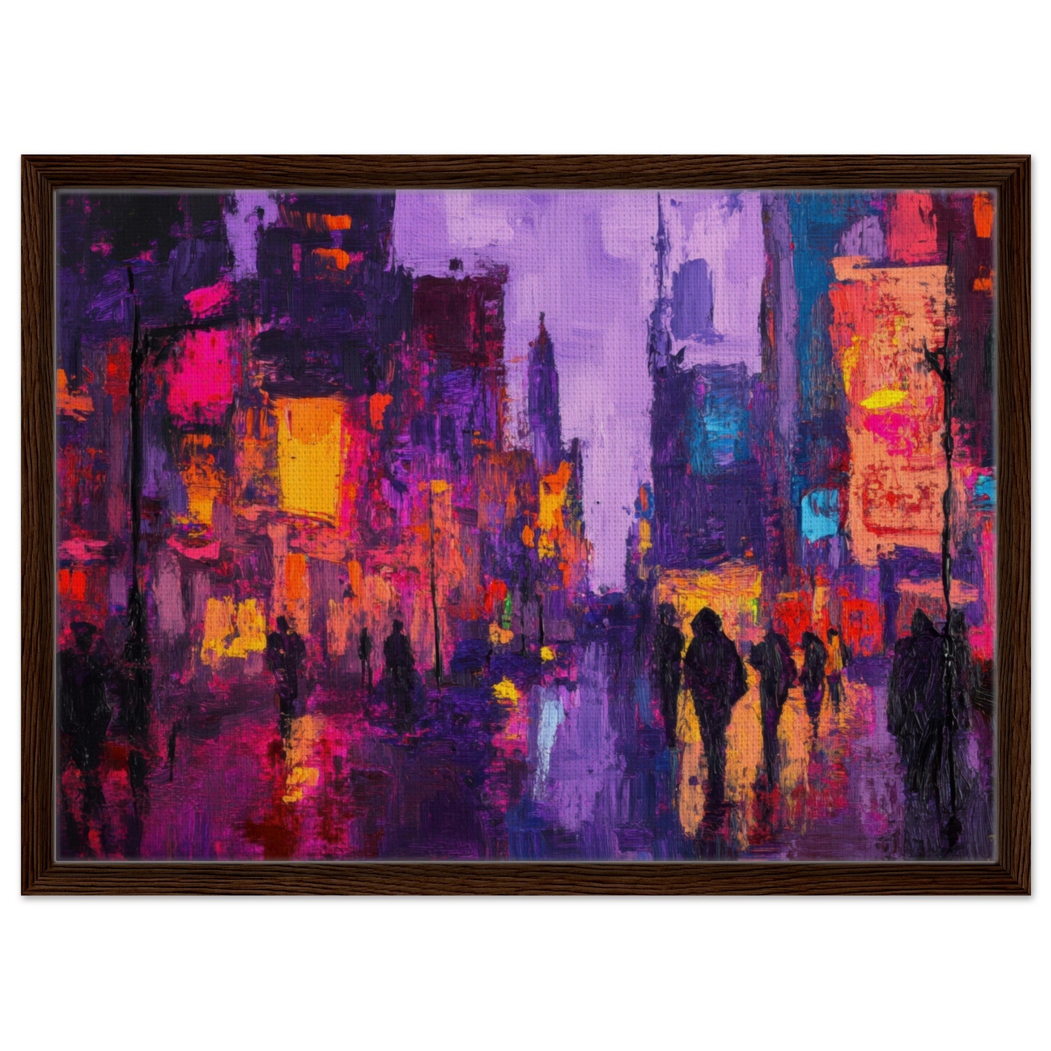 Framed Canvas Landscape - A cityscape bathed in the dim glow of streetligh 3 - Shop Ai Art WebShop - Digital Art online Store
