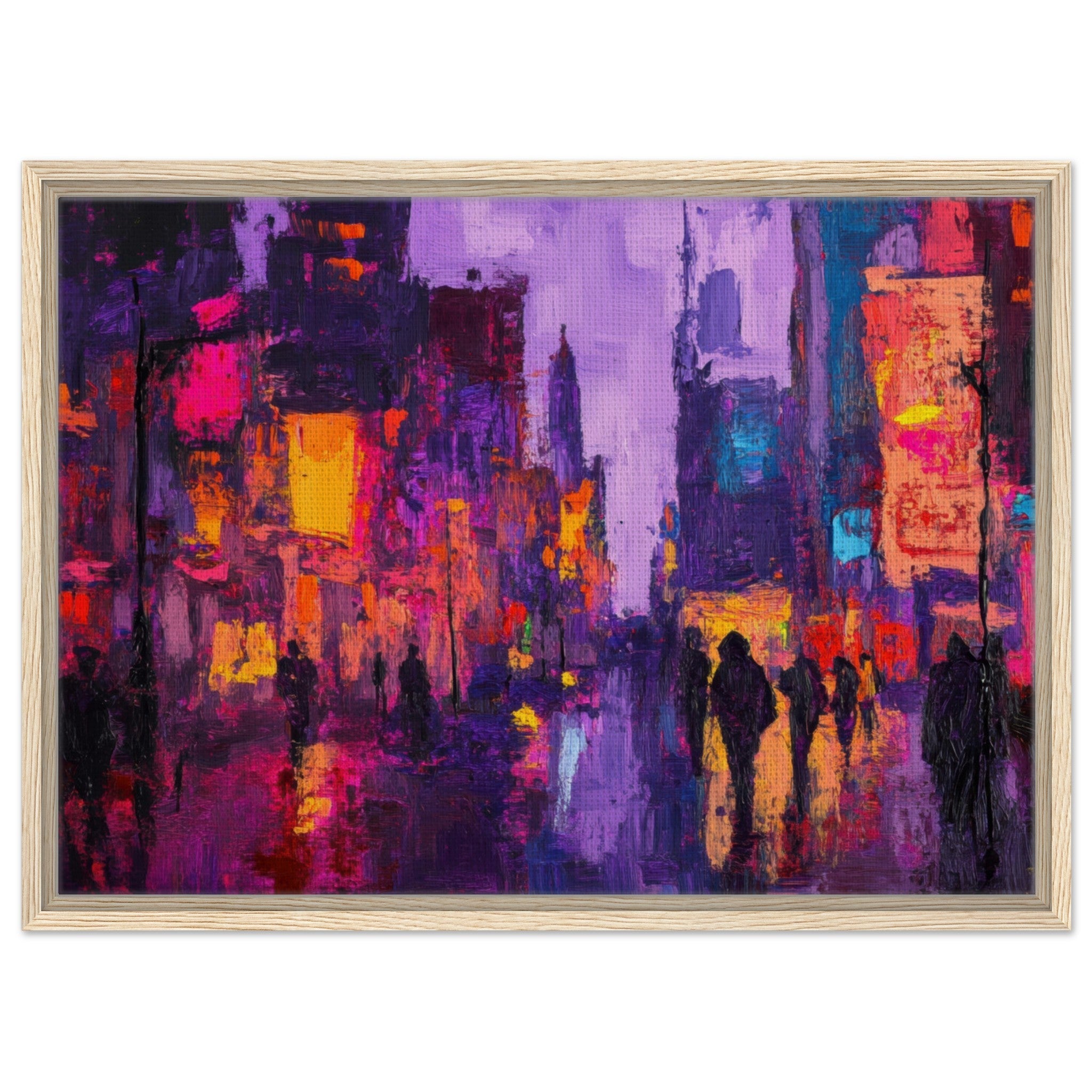 Framed Canvas Landscape - A cityscape bathed in the dim glow of streetligh 3 - Shop Ai Art WebShop - Digital Art online Store