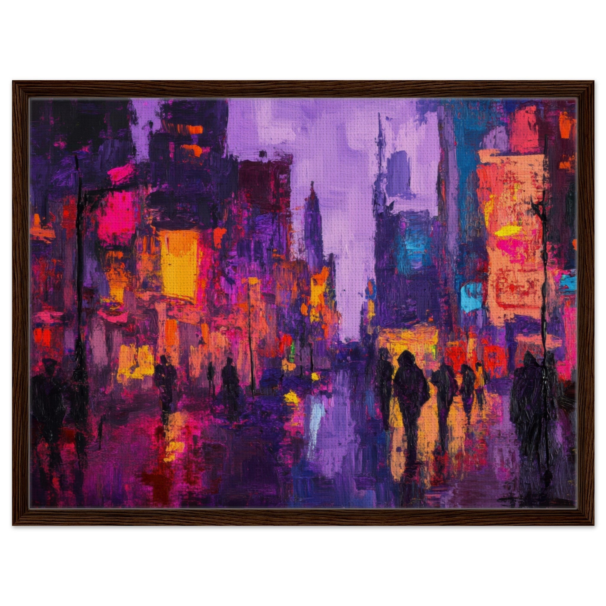 Framed Canvas Landscape - A cityscape bathed in the dim glow of streetligh 3 - Shop Ai Art WebShop - Digital Art online Store