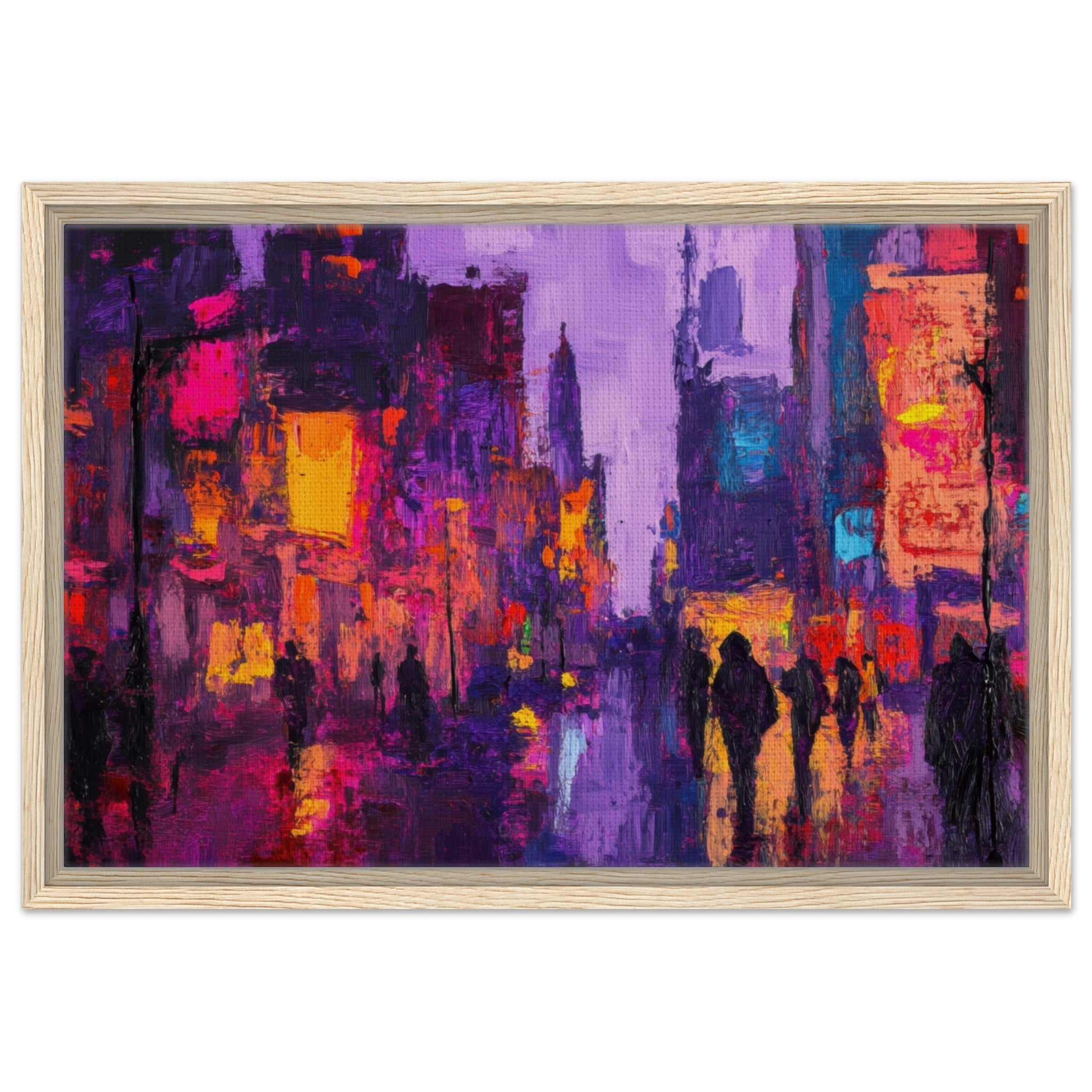 Framed Canvas Landscape - A cityscape bathed in the dim glow of streetligh 3 - Shop Ai Art WebShop - Digital Art online Store