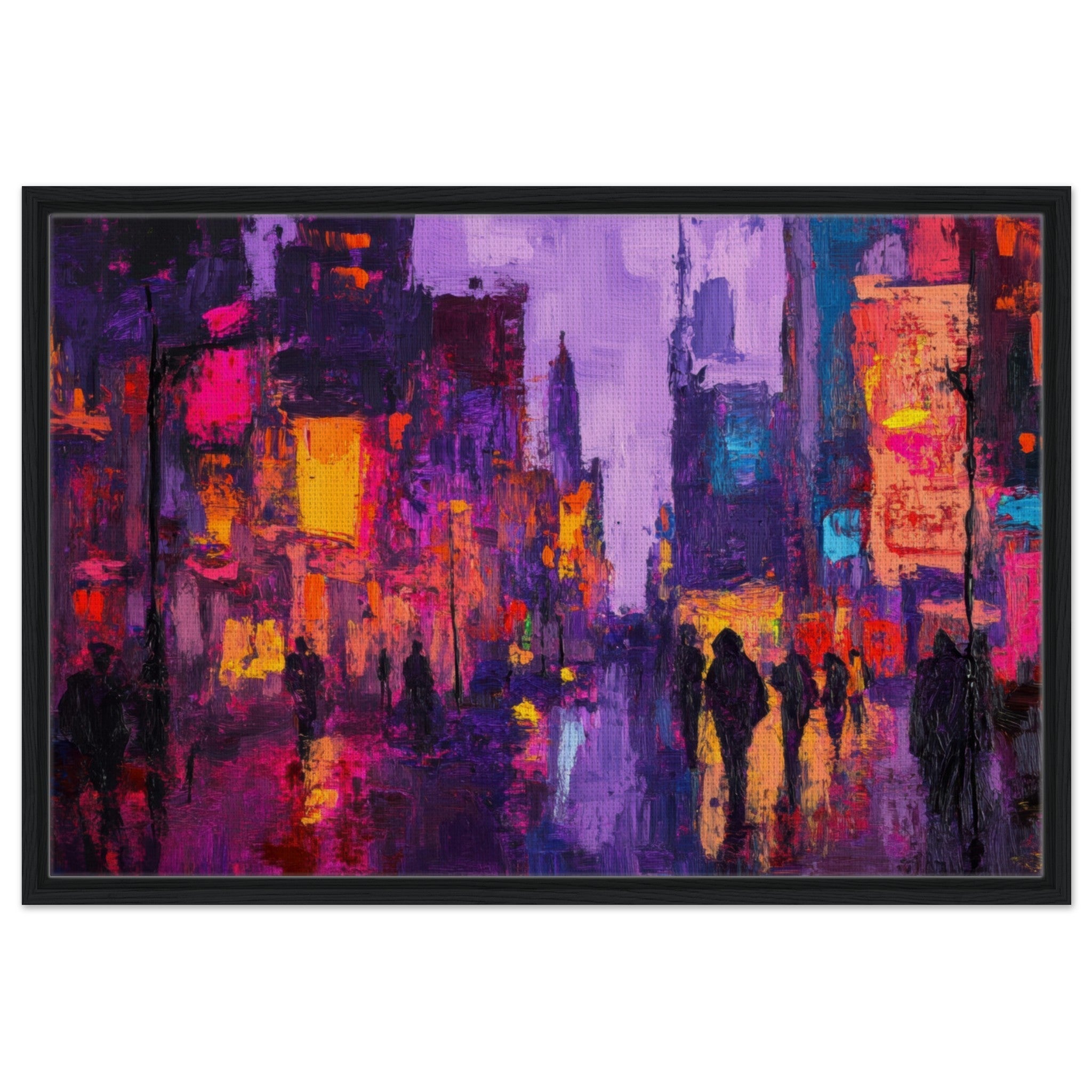 Framed Canvas Landscape - A cityscape bathed in the dim glow of streetligh 3 - Shop Ai Art WebShop - Digital Art online Store