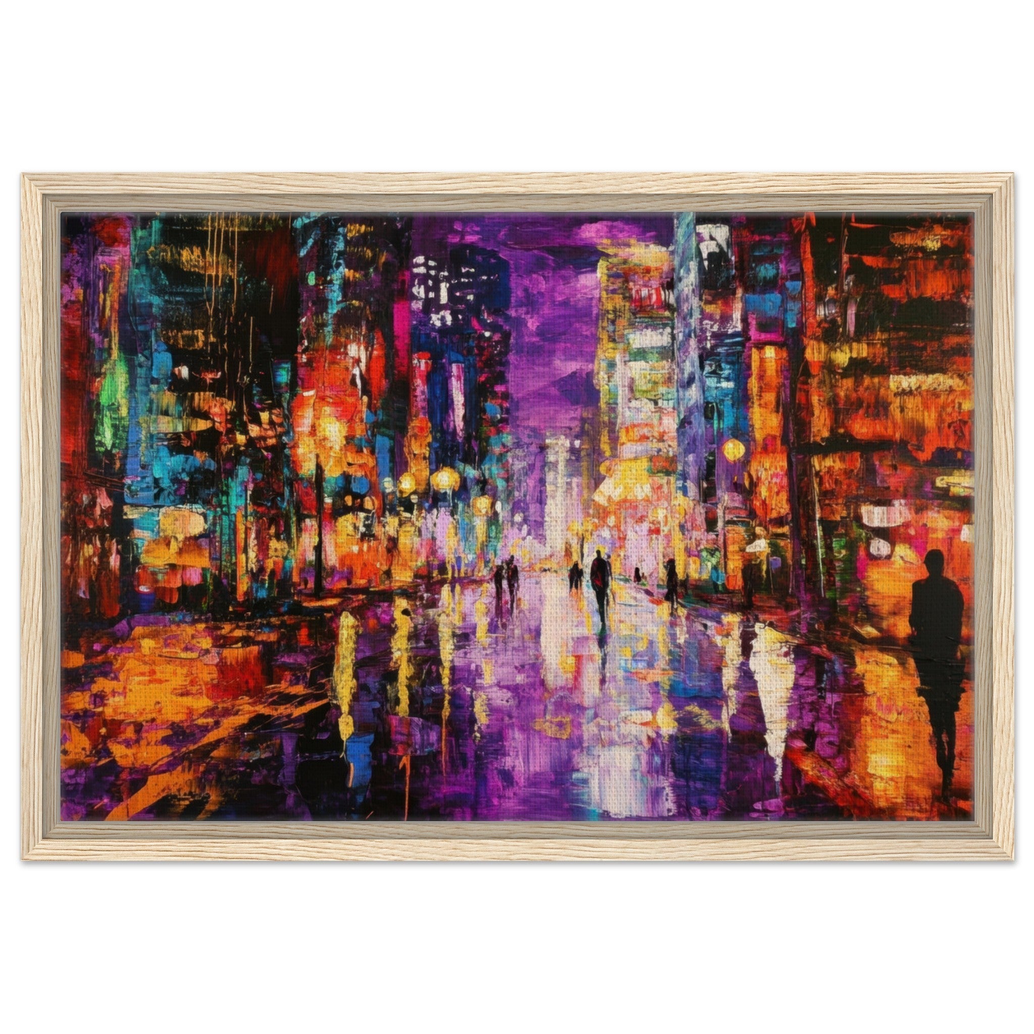 Framed Canvas Landscape - A cityscape bathed in the dim glow of streetligh - Shop Ai Art WebShop - Digital Art online Store