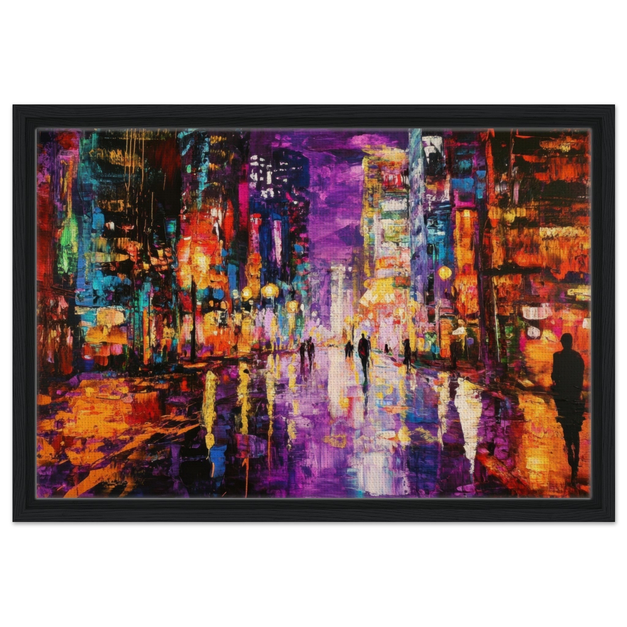 Framed Canvas Landscape - A cityscape bathed in the dim glow of streetligh - Shop Ai Art WebShop - Digital Art online Store
