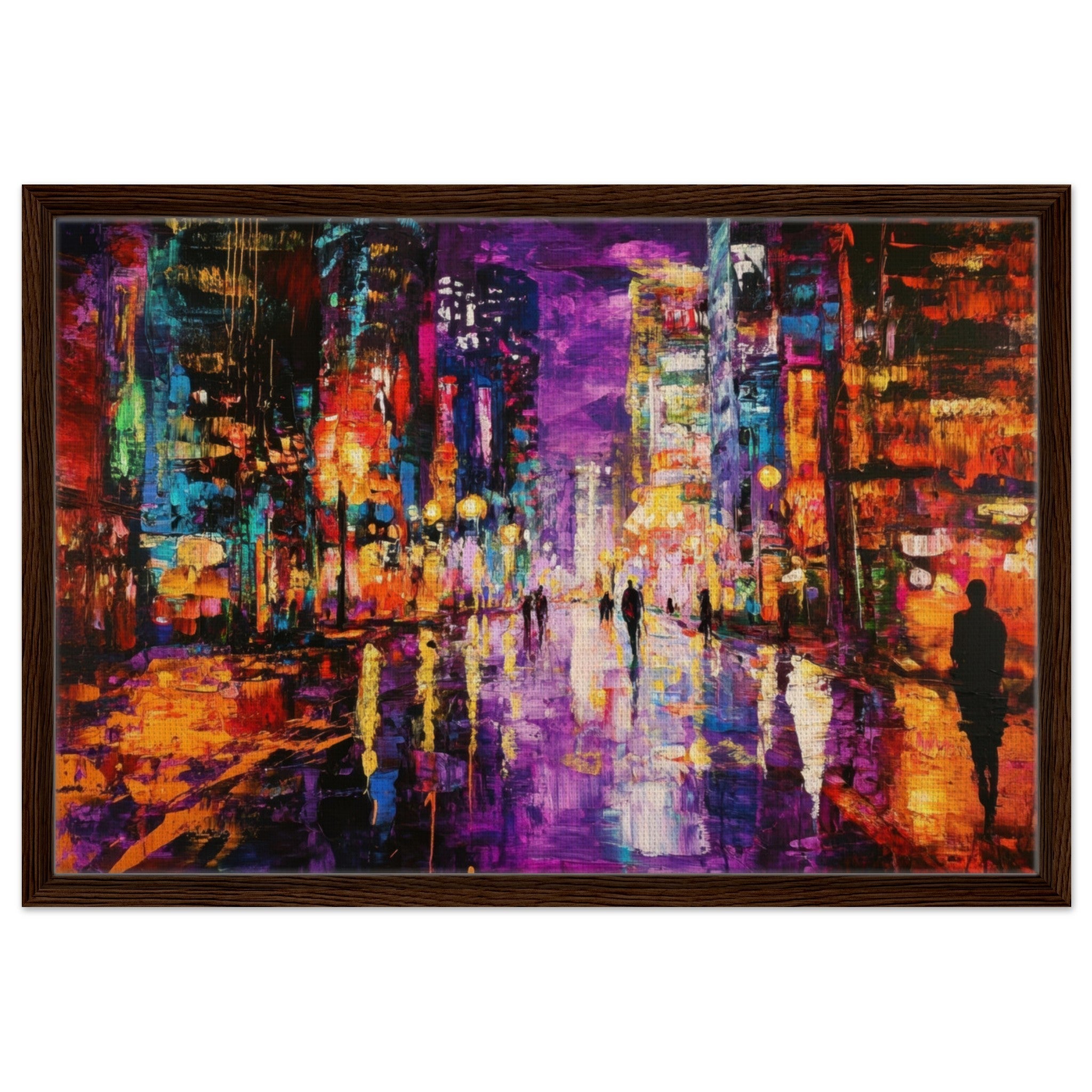 Framed Canvas Landscape - A cityscape bathed in the dim glow of streetligh - Shop Ai Art WebShop - Digital Art online Store