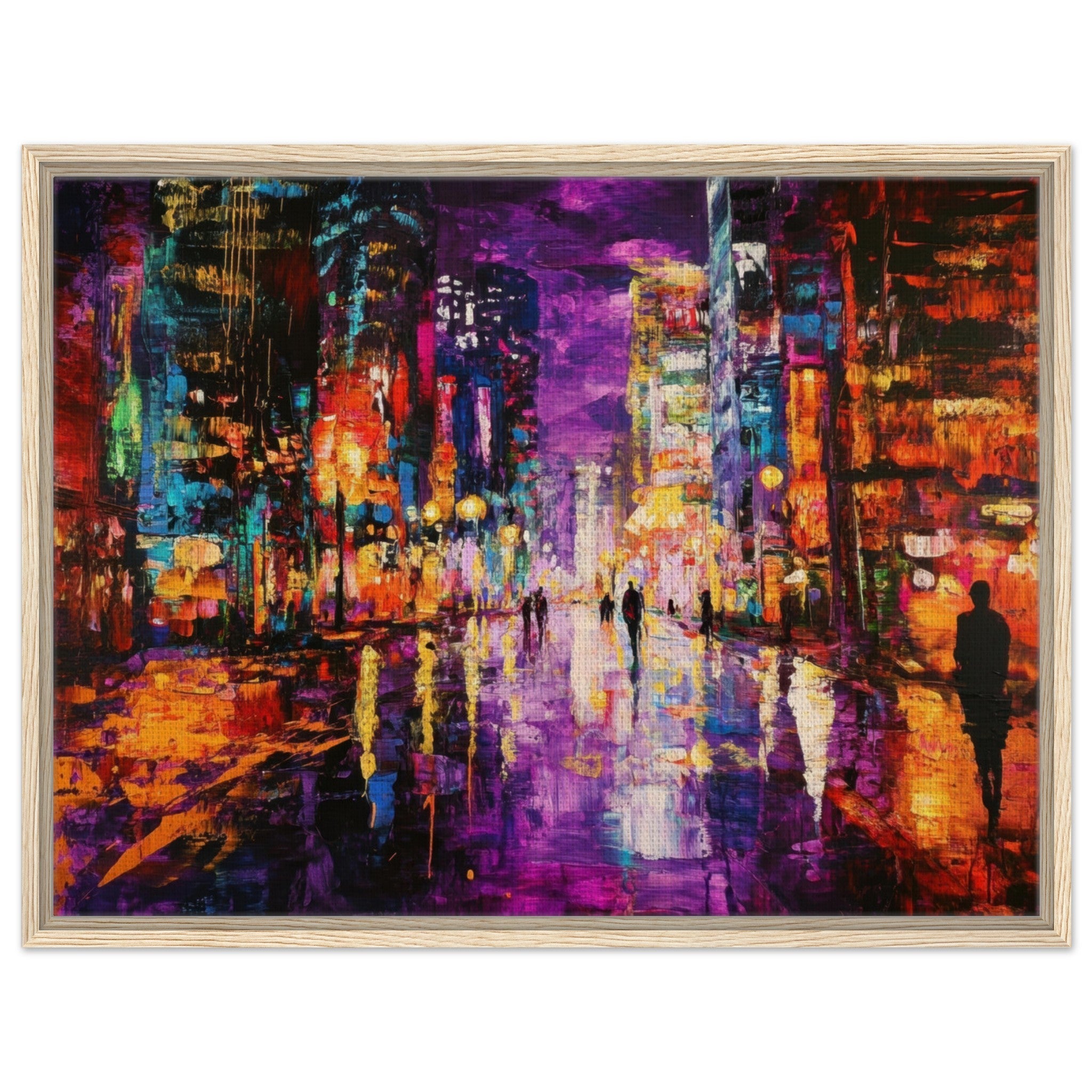 Framed Canvas Landscape - A cityscape bathed in the dim glow of streetligh - Shop Ai Art WebShop - Digital Art online Store