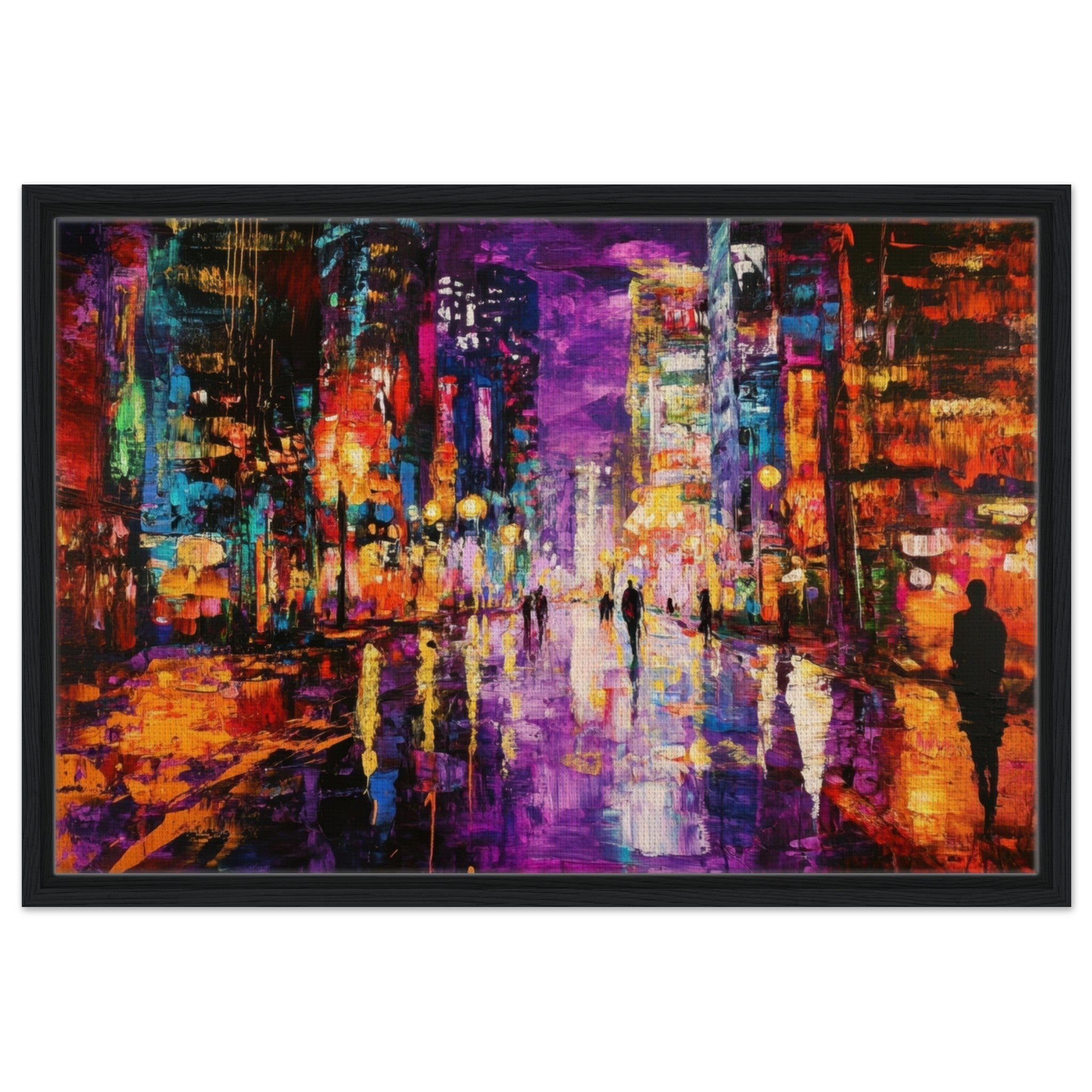 Framed Canvas Landscape - A cityscape bathed in the dim glow of streetligh - Shop Ai Art WebShop - Digital Art online Store
