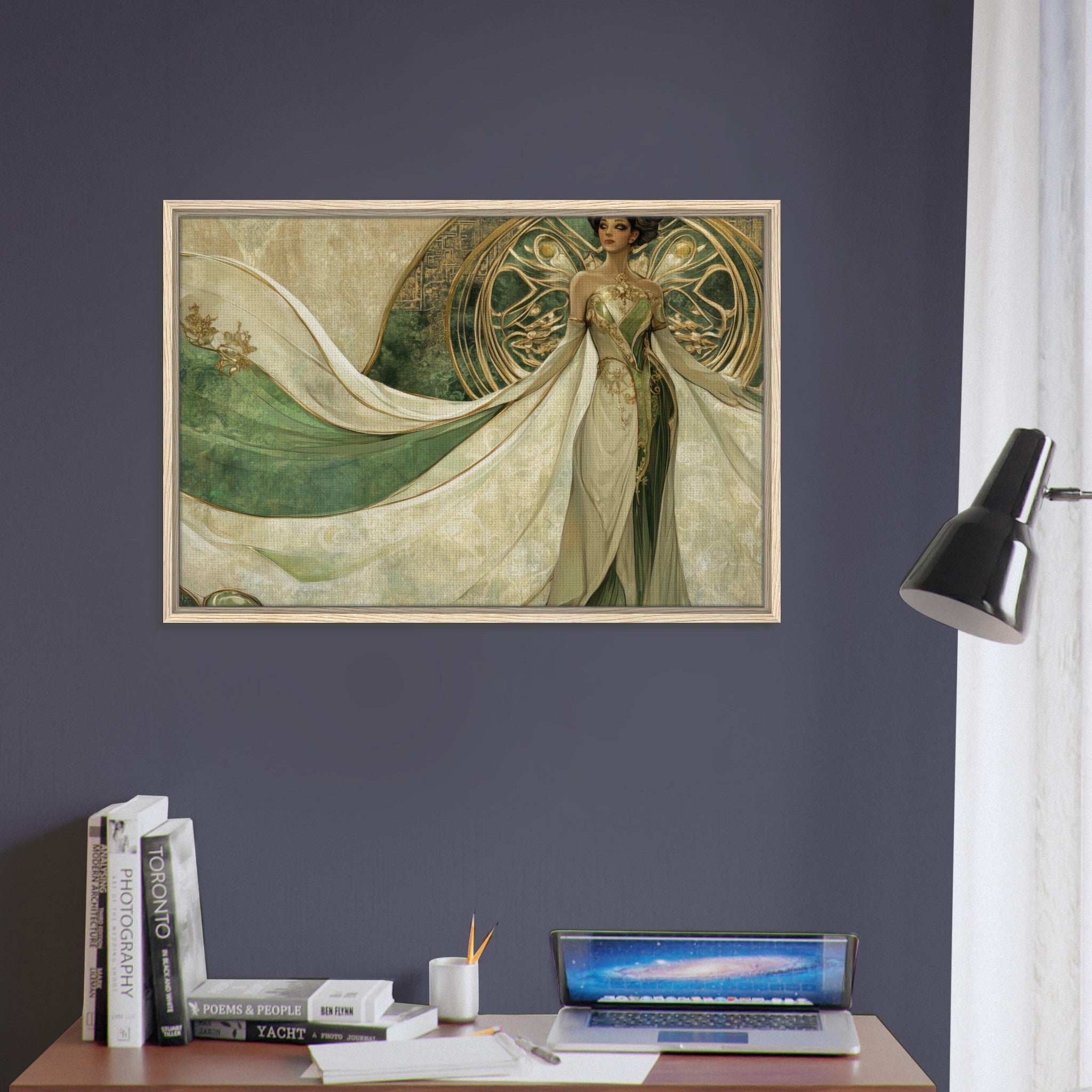 Framed Canvas Landscape - Alien Royalty in Art Nouveau Elegance A portrait 4 - Shop Ai Art WebShop - Digital Art online Store