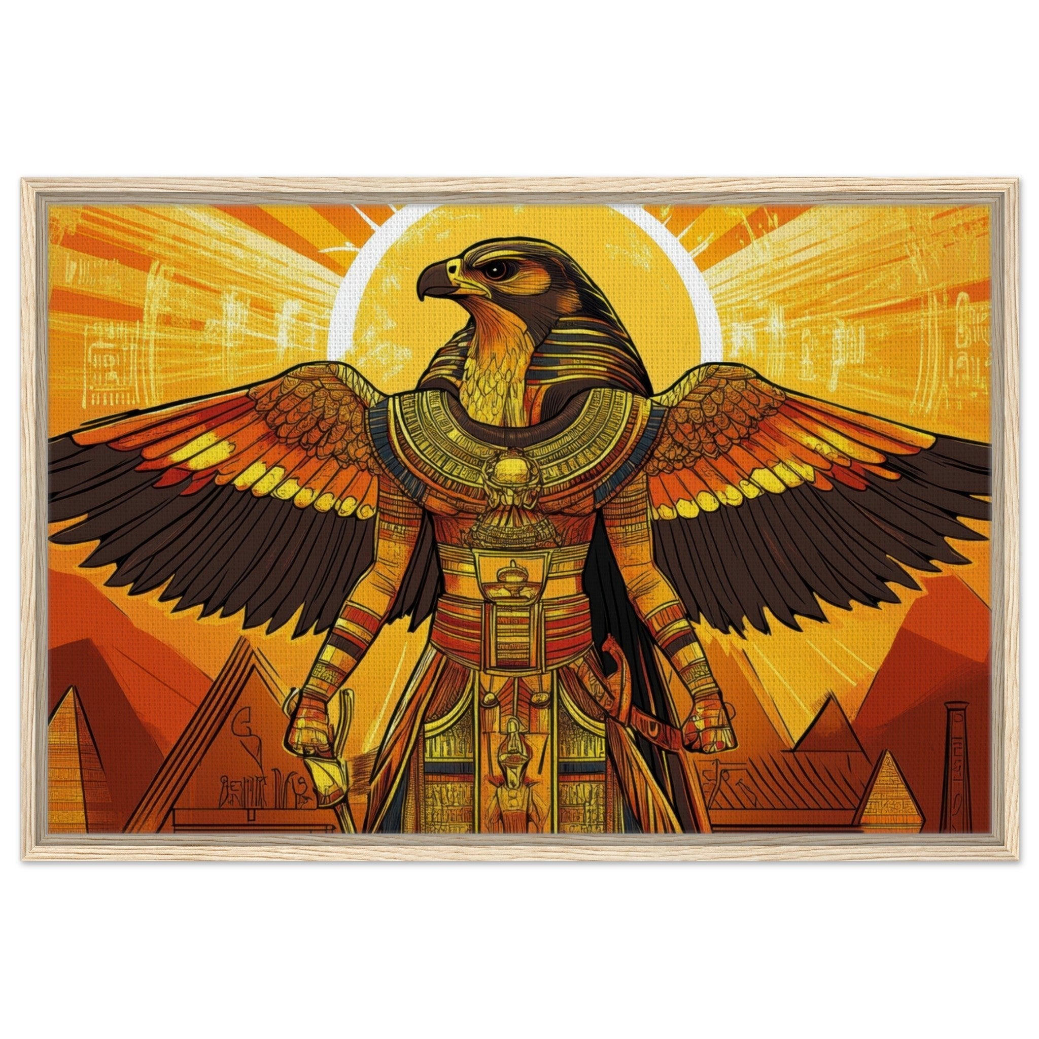 Framed Canvas Landscape - Ancient Egyptian Falcon God Horus A majestic far 7 - Shop Ai Art WebShop - Digital Art online Store