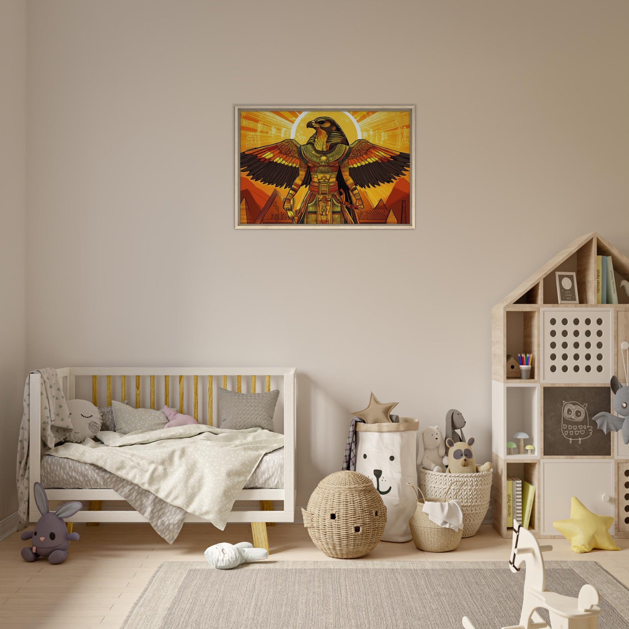 Framed Canvas Landscape - Ancient Egyptian Falcon God Horus A majestic far 7 - Shop Ai Art WebShop - Digital Art online Store