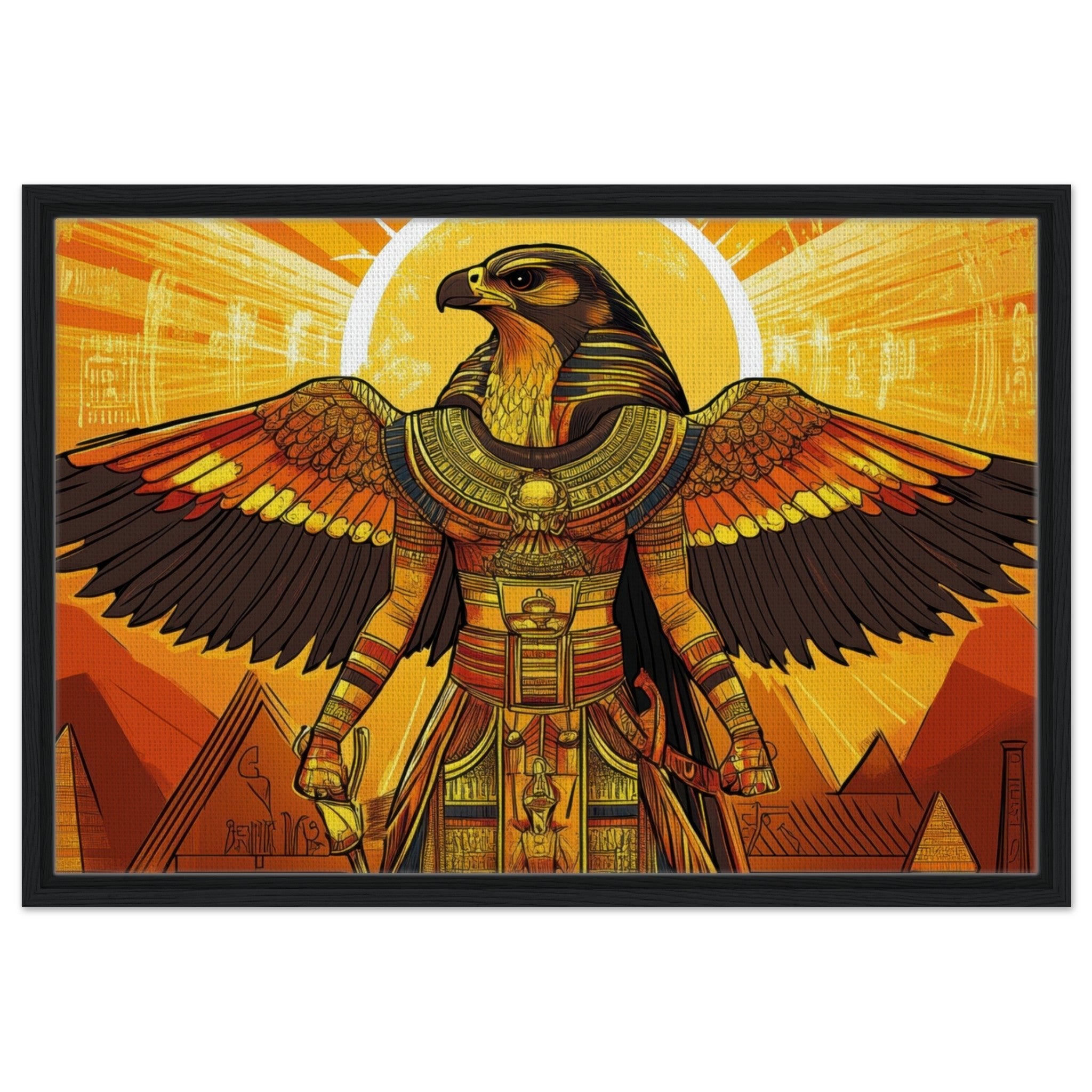 Framed Canvas Landscape - Ancient Egyptian Falcon God Horus A majestic far 7 - Shop Ai Art WebShop - Digital Art online Store