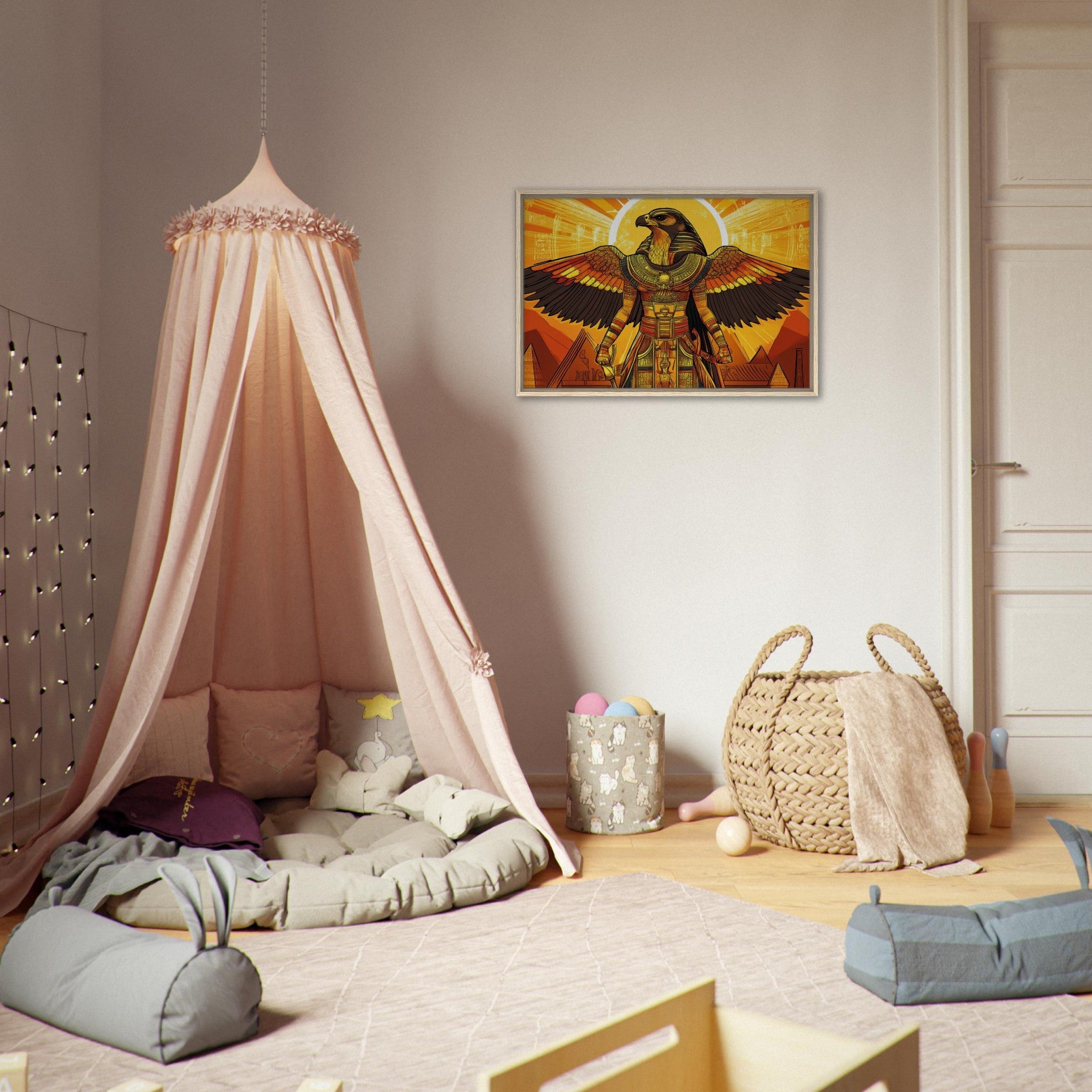 Framed Canvas Landscape - Ancient Egyptian Falcon God Horus A majestic far 7 - Shop Ai Art WebShop - Digital Art online Store