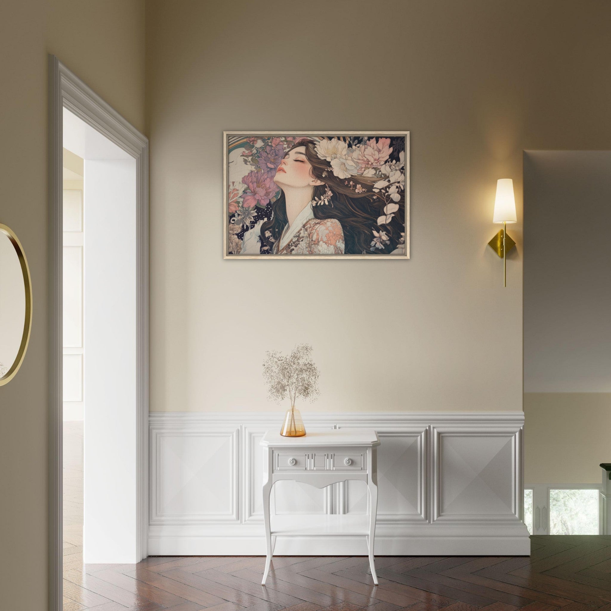 Framed Canvas Landscape - Art Nouveau Enchanted Garden An Art Nouveau inst 2 - Shop Ai Art WebShop - Digital Art online Store