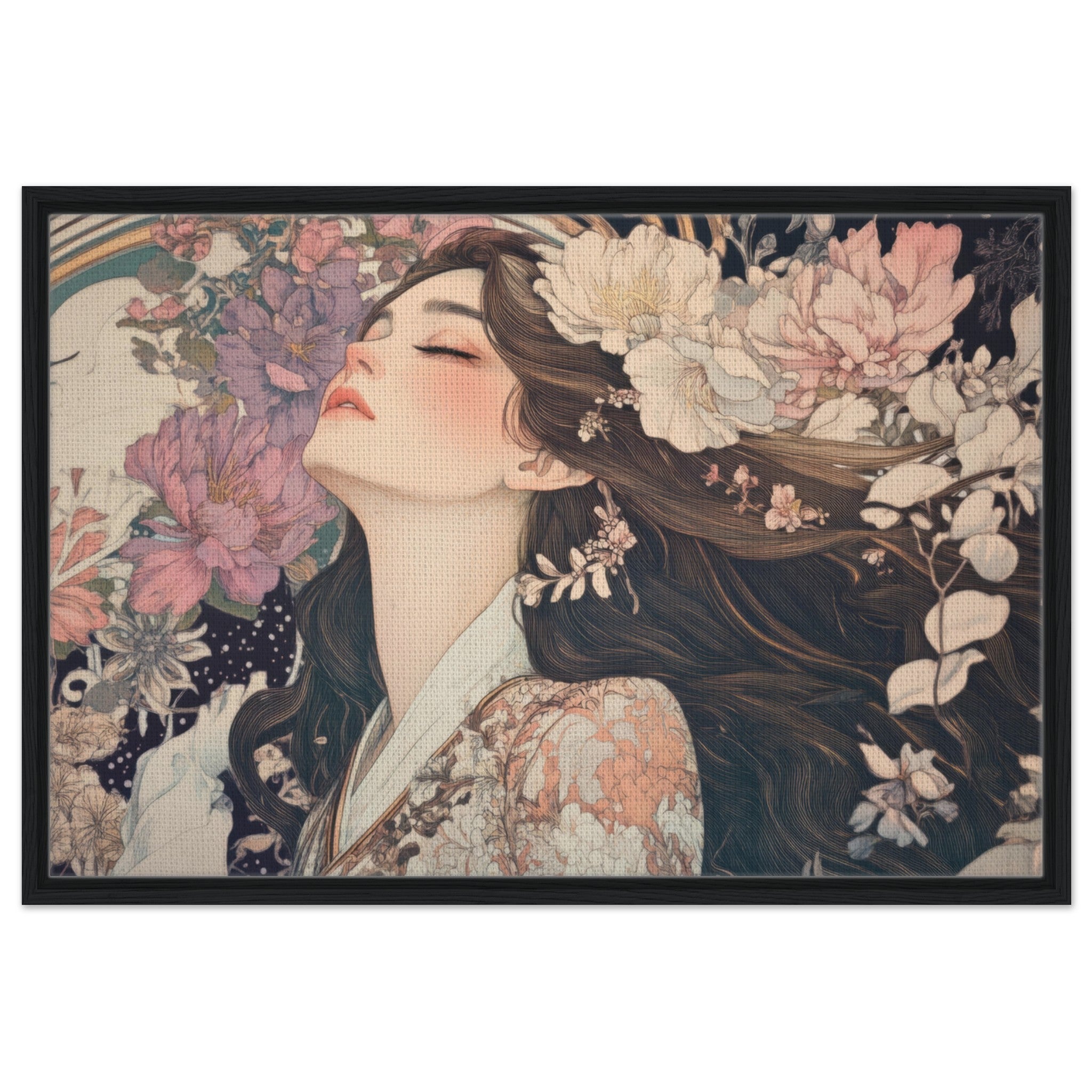 Framed Canvas Landscape - Art Nouveau Enchanted Garden An Art Nouveau inst 2 - Shop Ai Art WebShop - Digital Art online Store