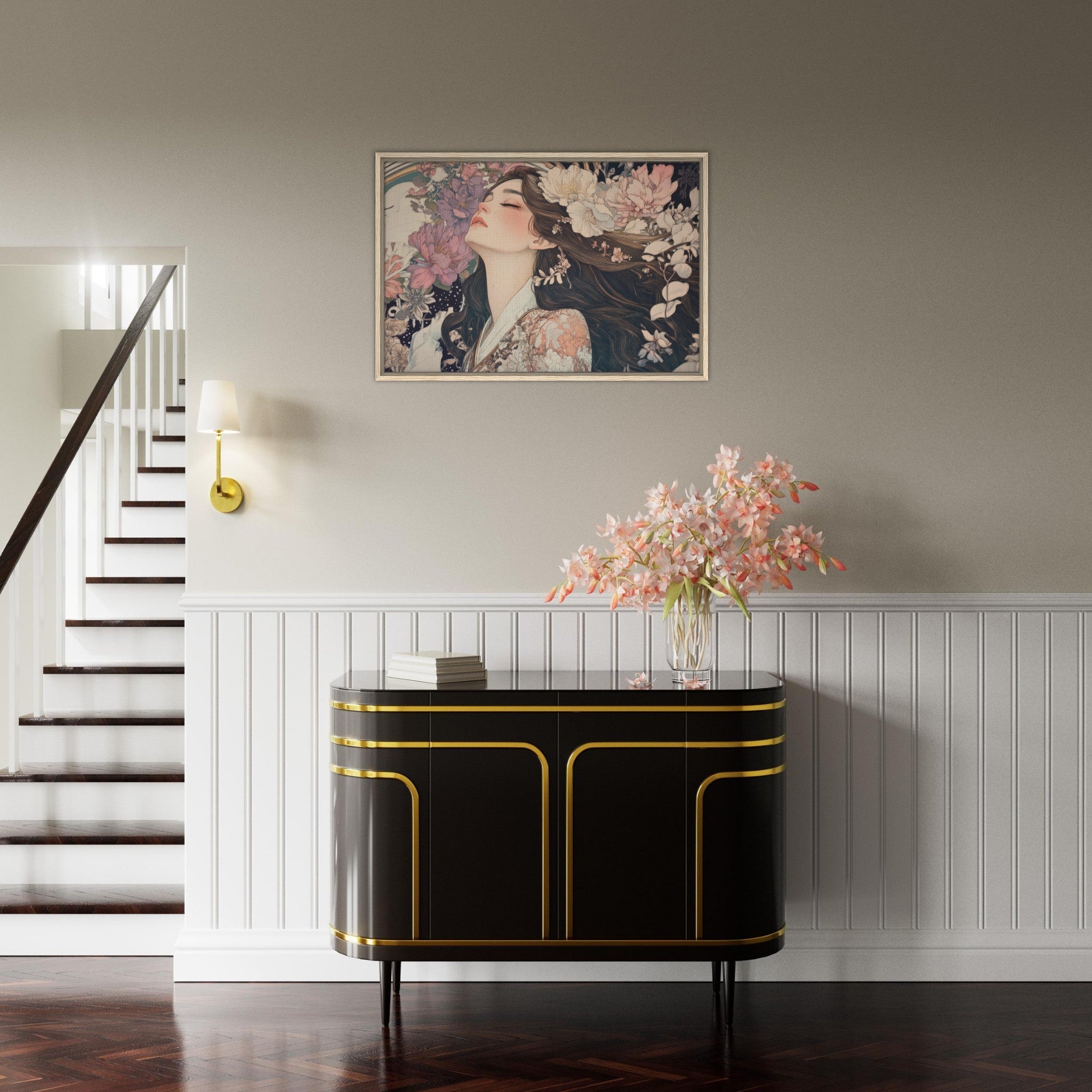 Framed Canvas Landscape - Art Nouveau Enchanted Garden An Art Nouveau inst 2 - Shop Ai Art WebShop - Digital Art online Store