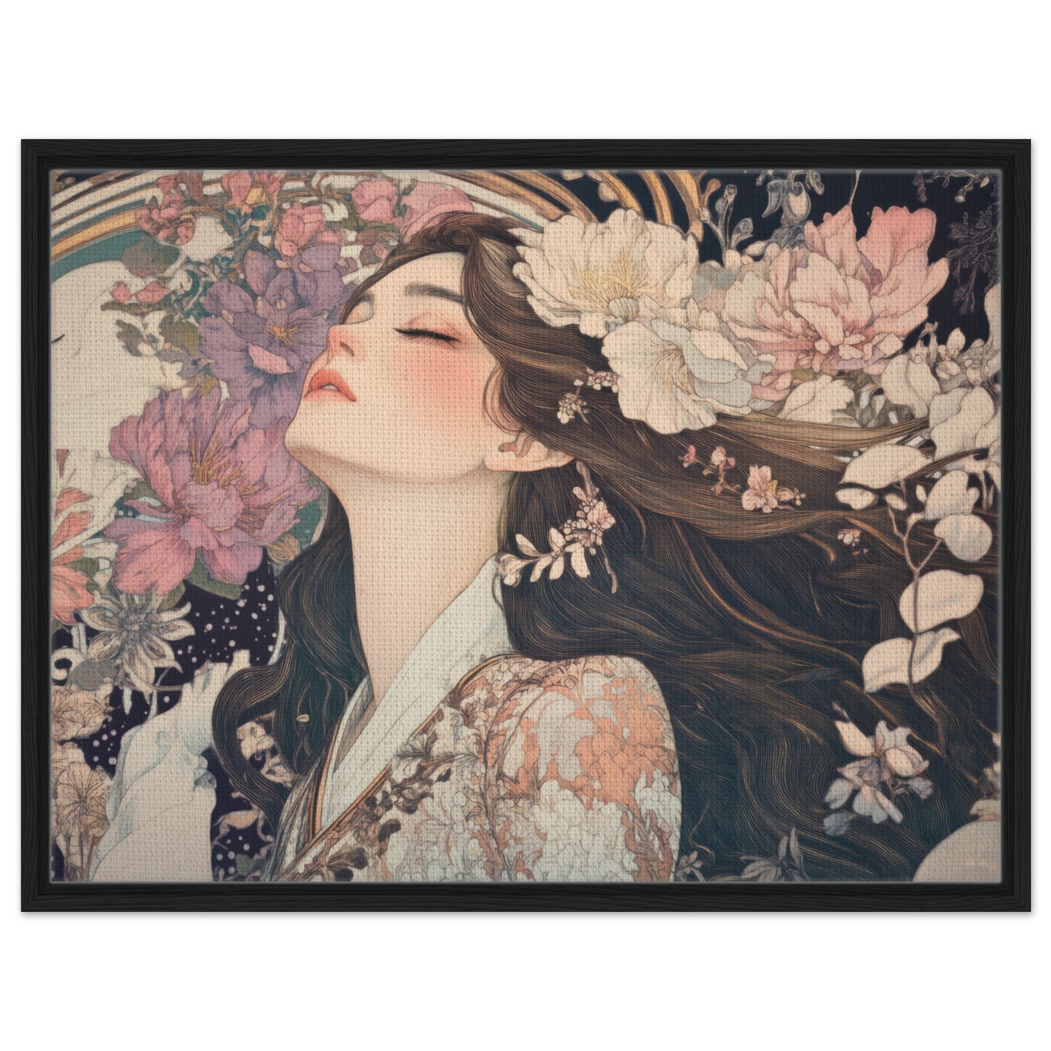 Framed Canvas Landscape - Art Nouveau Enchanted Garden An Art Nouveau inst 2 - Shop Ai Art WebShop - Digital Art online Store