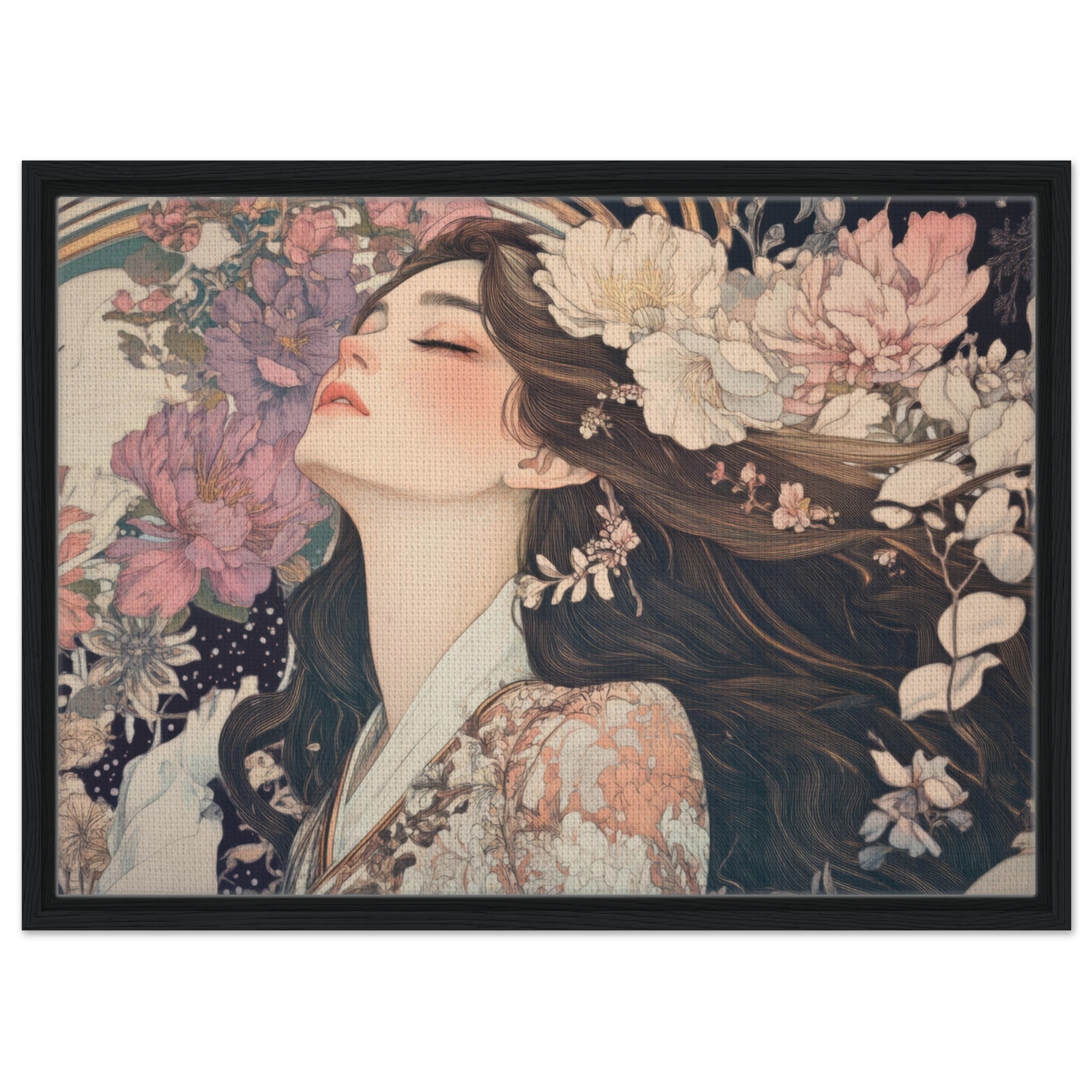 Framed Canvas Landscape - Art Nouveau Enchanted Garden An Art Nouveau inst 2 - Shop Ai Art WebShop - Digital Art online Store