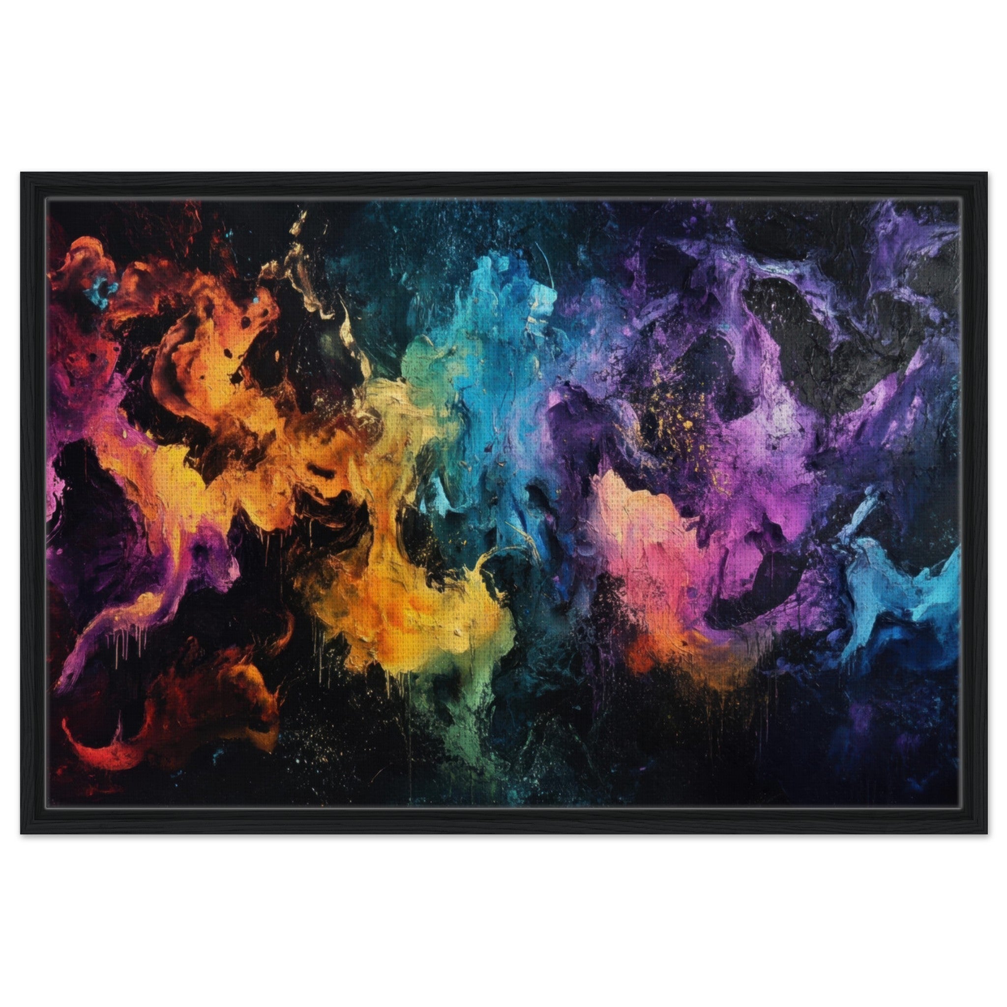 Framed Canvas Landscape - Chromatic Abyss A dark infinite void punctured - Shop Ai Art WebShop - Digital Art online Store