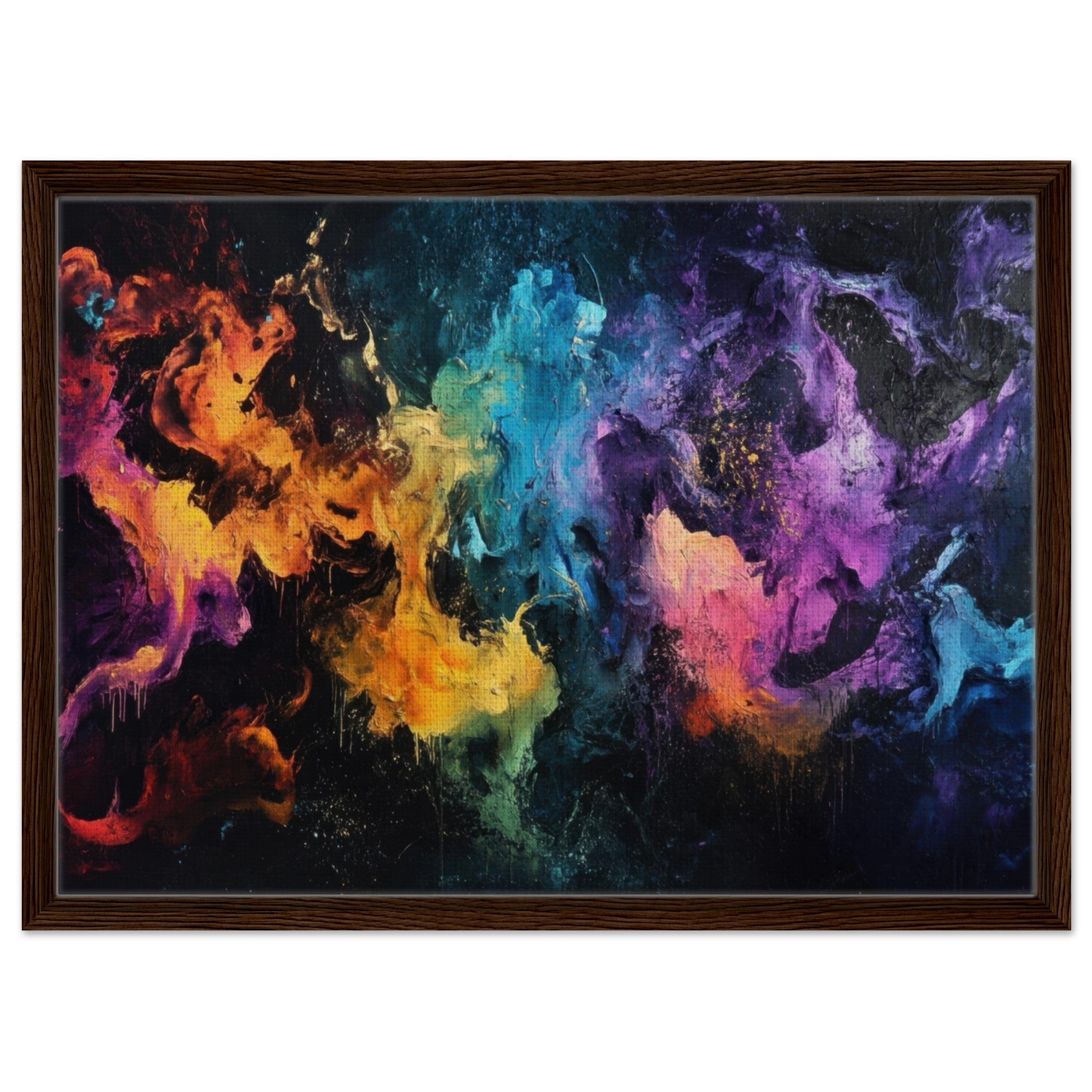 Framed Canvas Landscape - Chromatic Abyss A dark infinite void punctured - Shop Ai Art WebShop - Digital Art online Store
