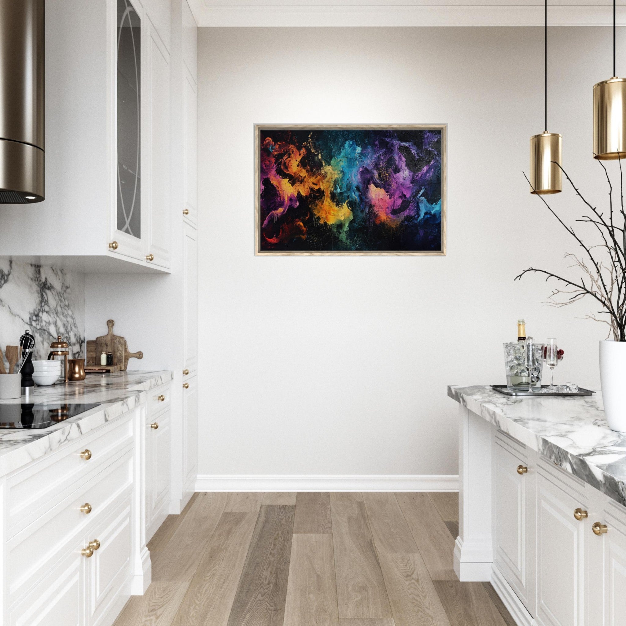 Framed Canvas Landscape - Chromatic Abyss A dark infinite void punctured - Shop Ai Art WebShop - Digital Art online Store